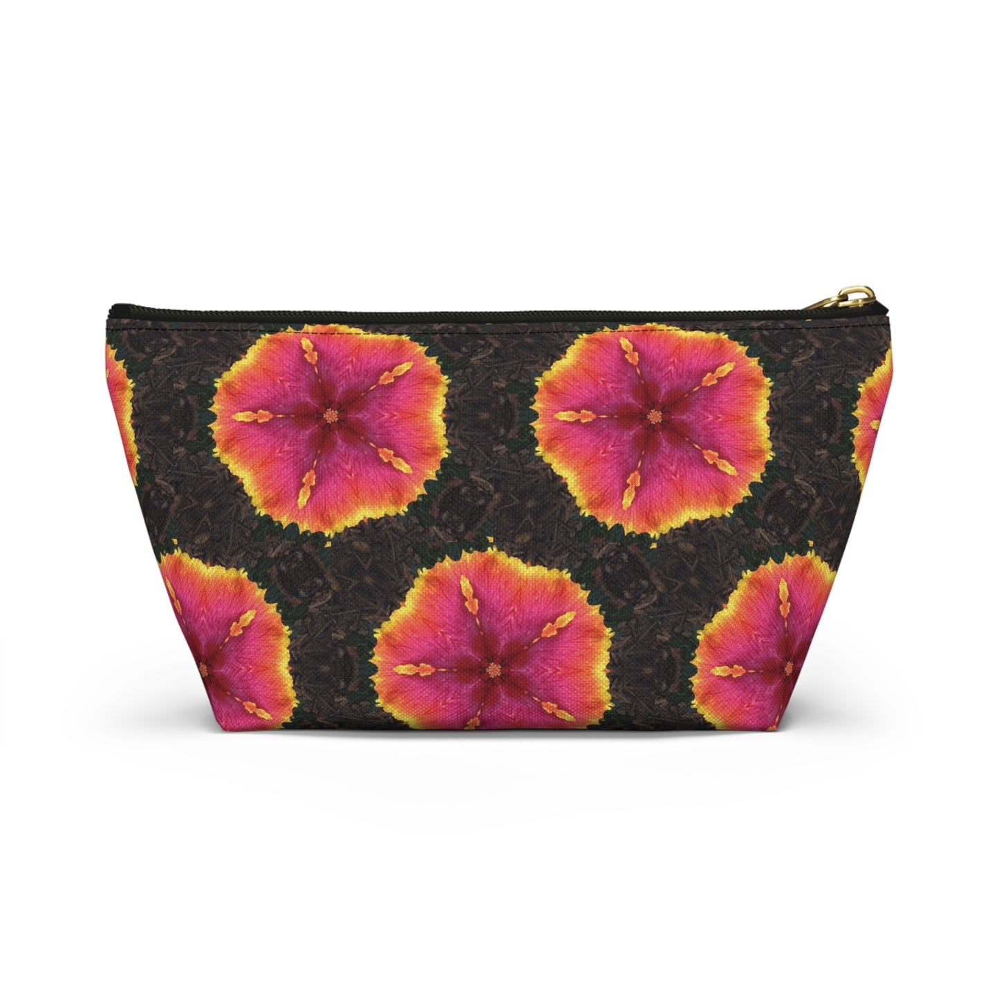 Tropical Accessory Pouch, 2 sizes | Makeup Bag | Perfect for Travel & Everyday Use / Hibiscus Kaleidoscope, Black