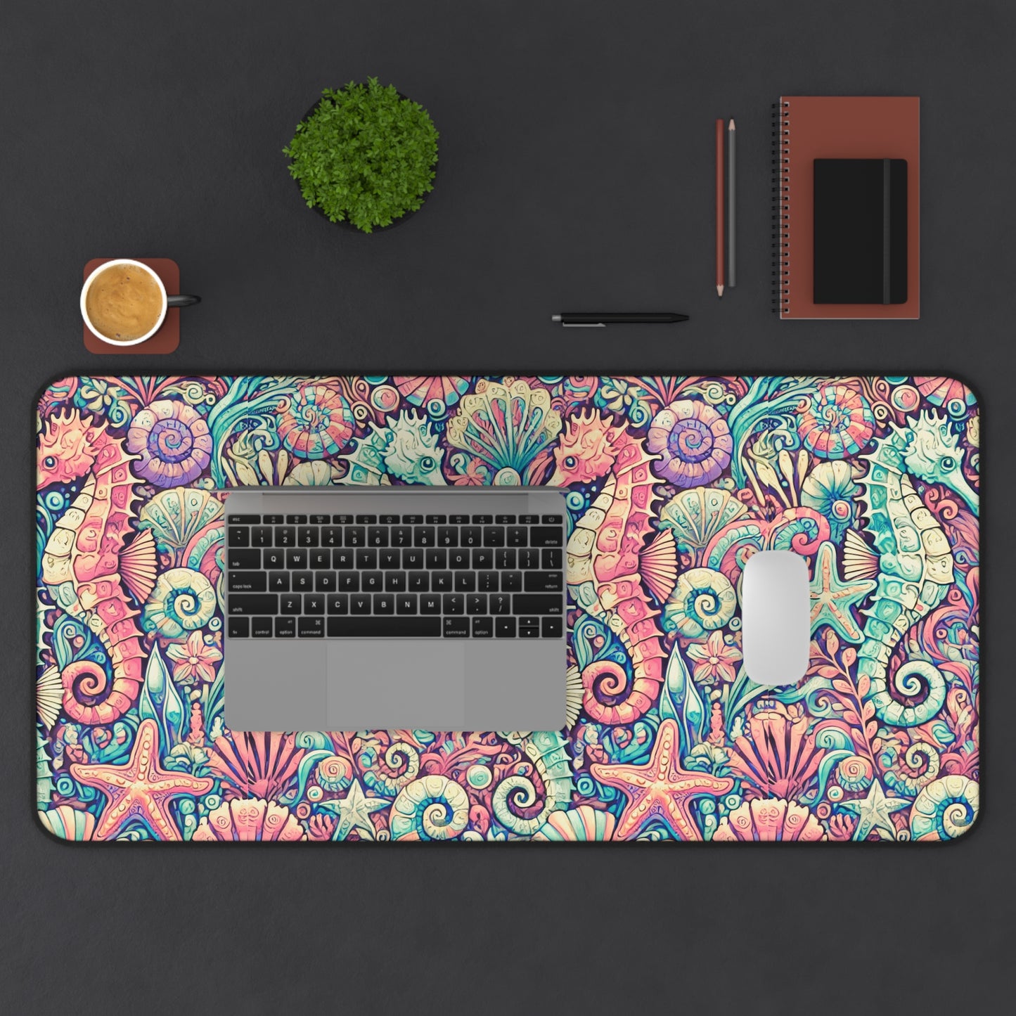 Tropical Mouse Pad/Desk Mat, 3 Sizes - Perfect for Home Office / Seahorses, Retro