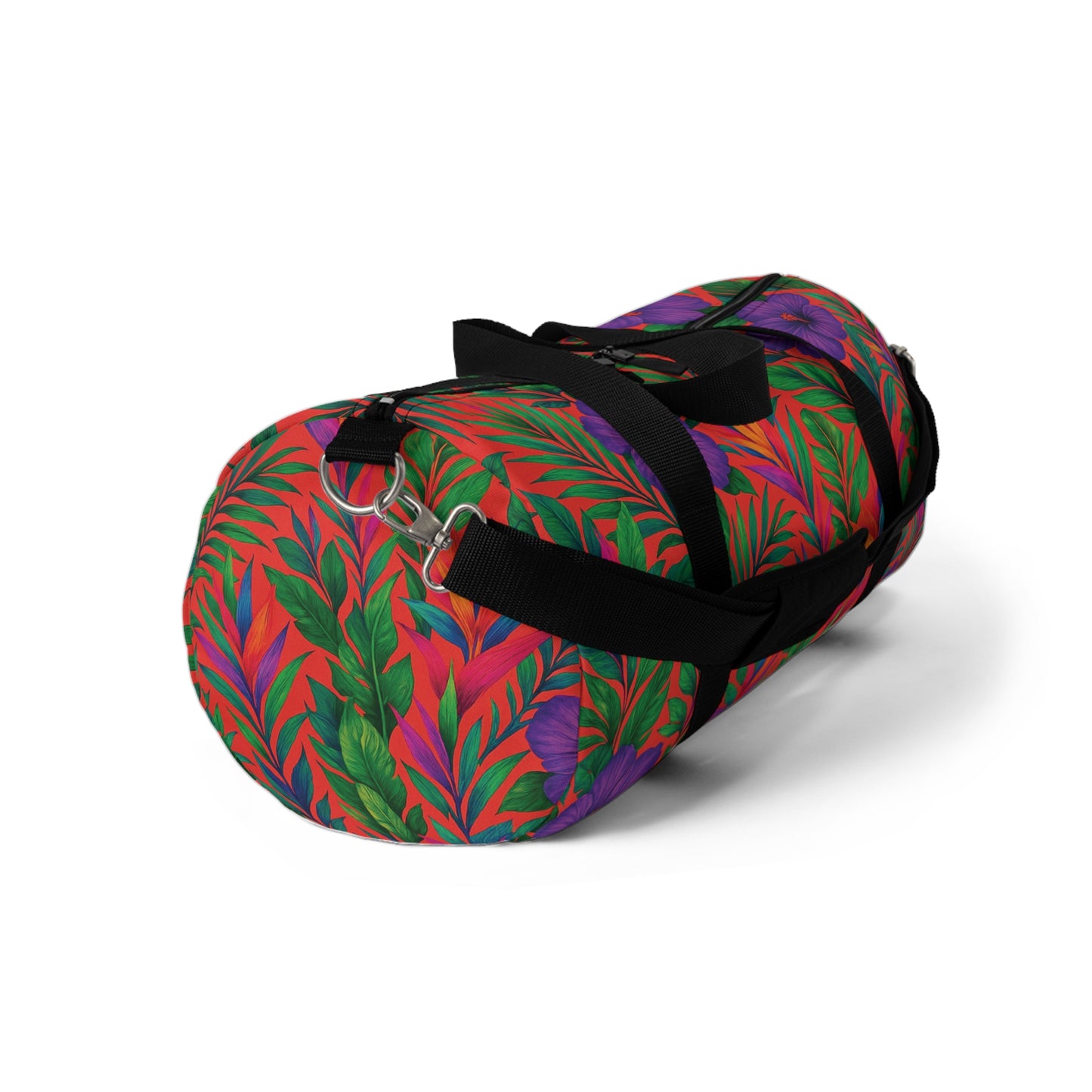 Tropical Rainforest Duffel Bag - Perfect for Travel and Gym / Midnight Flowers Coral