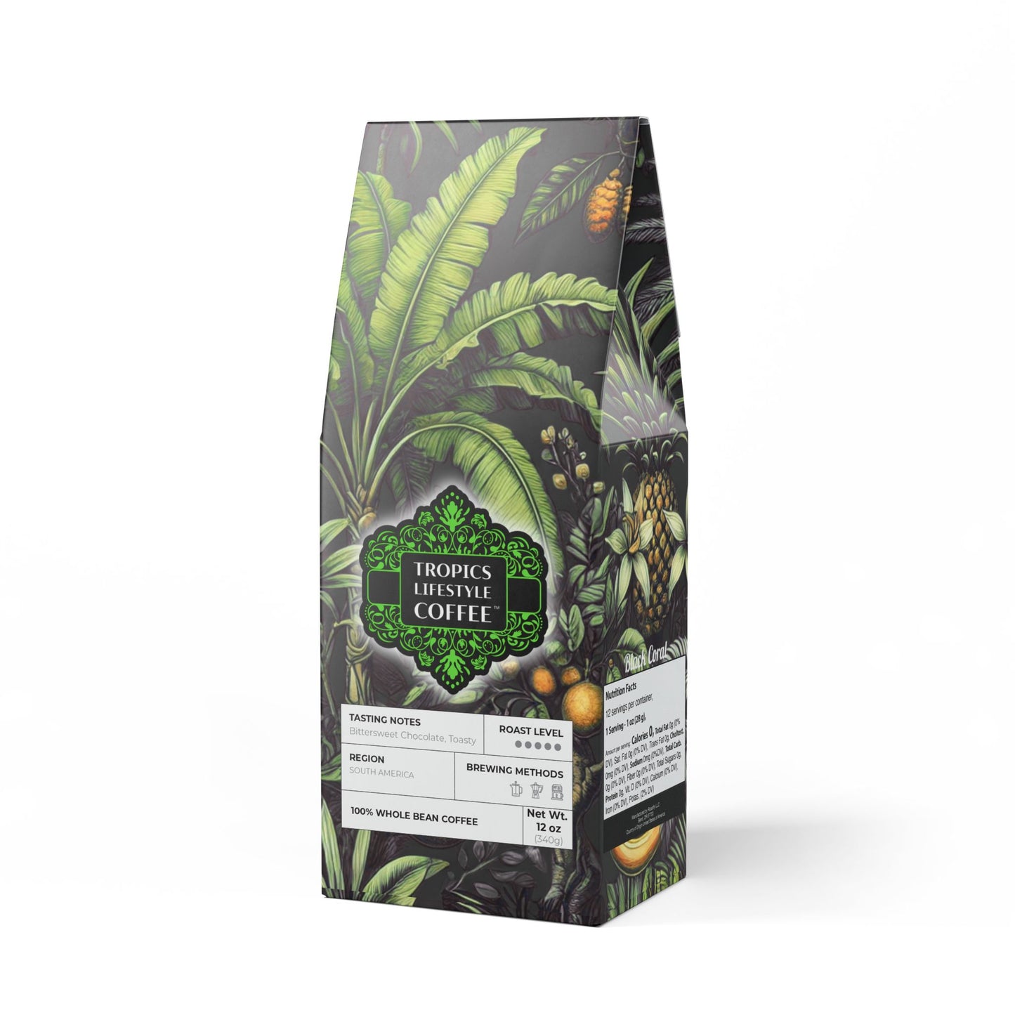 Black Coral Blend™ (Dark French Roast) Specialty Grade Craft Coffee / Palms and More Tropical Fruit, Black