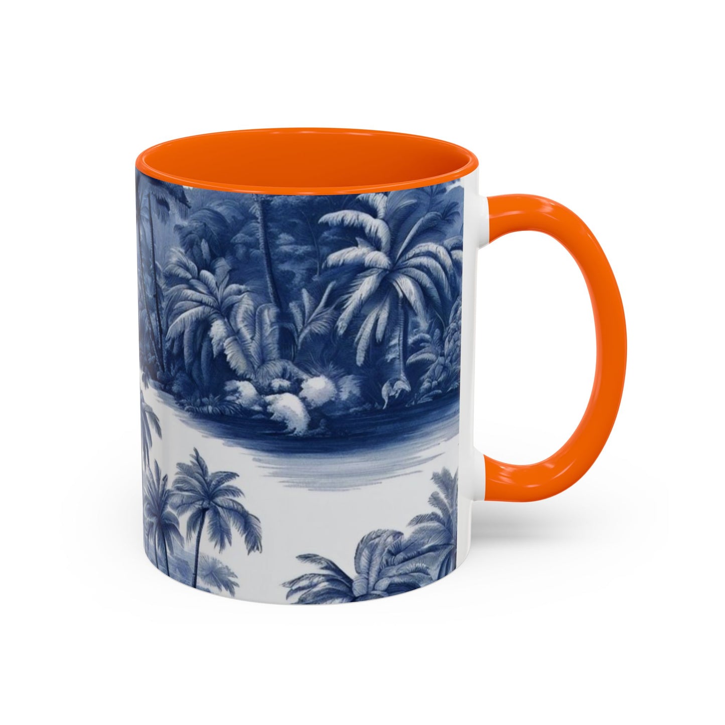 Accent Coffee Mug (11, 15oz), 8 Colors - Tropical Toile Blue/White