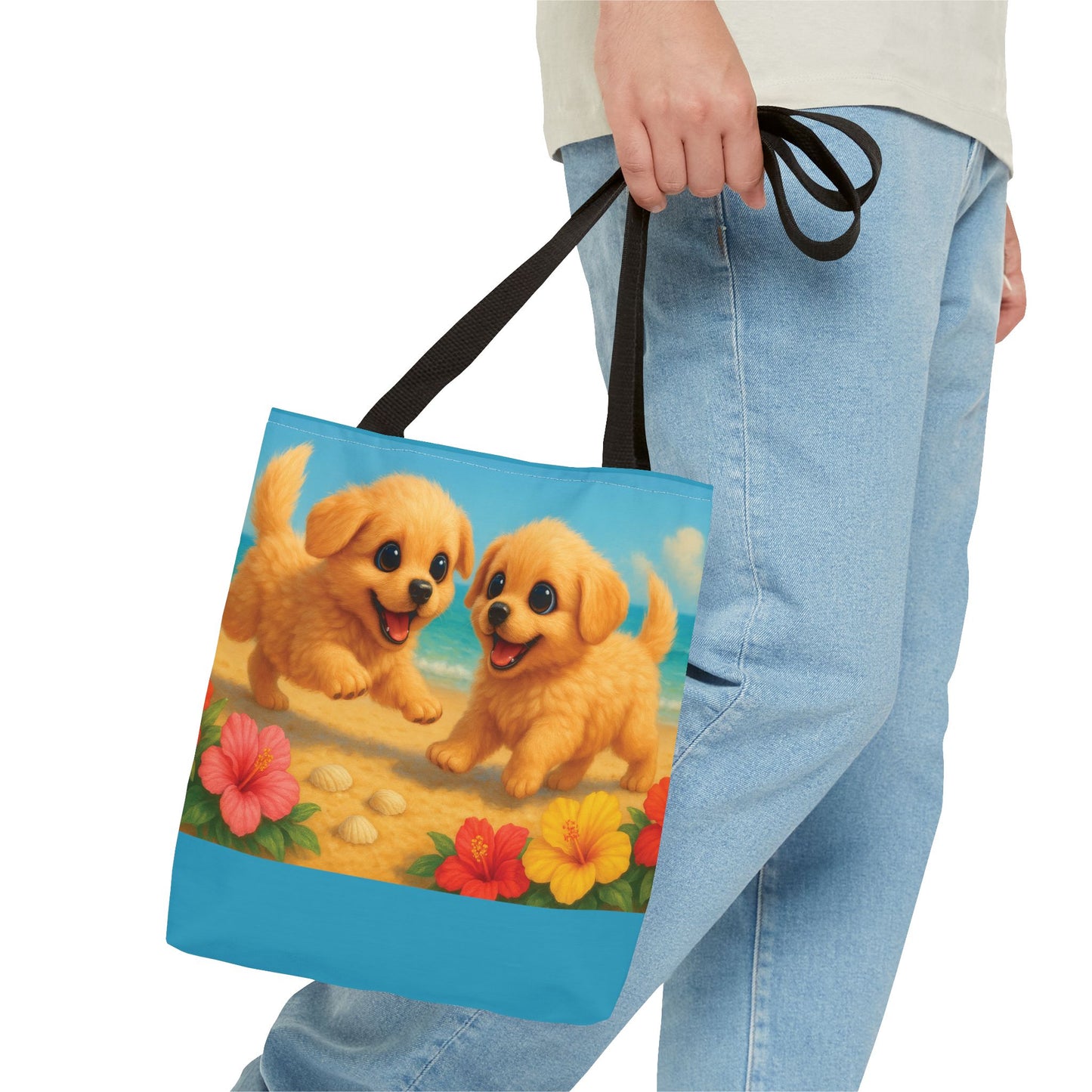 Two Puppies on Beach Tote Bag - 3 Sizes