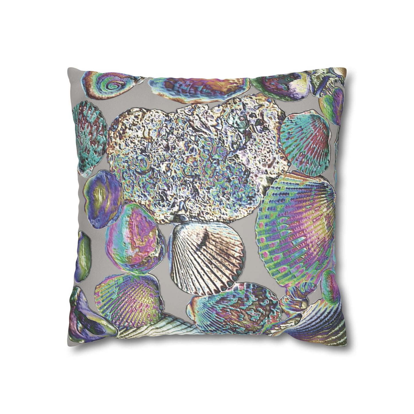 Faux Suede Square Pillowcase - Heatwave Seashell Collection, Light Grey