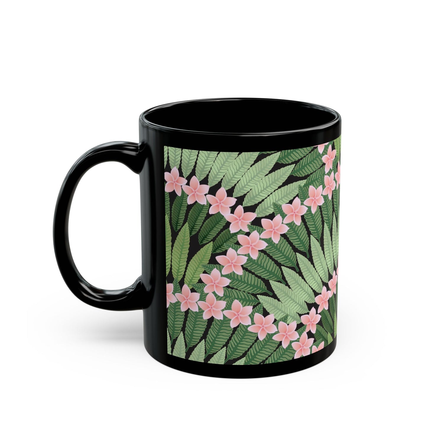 Plumeria and Palms Black Coffee Mug