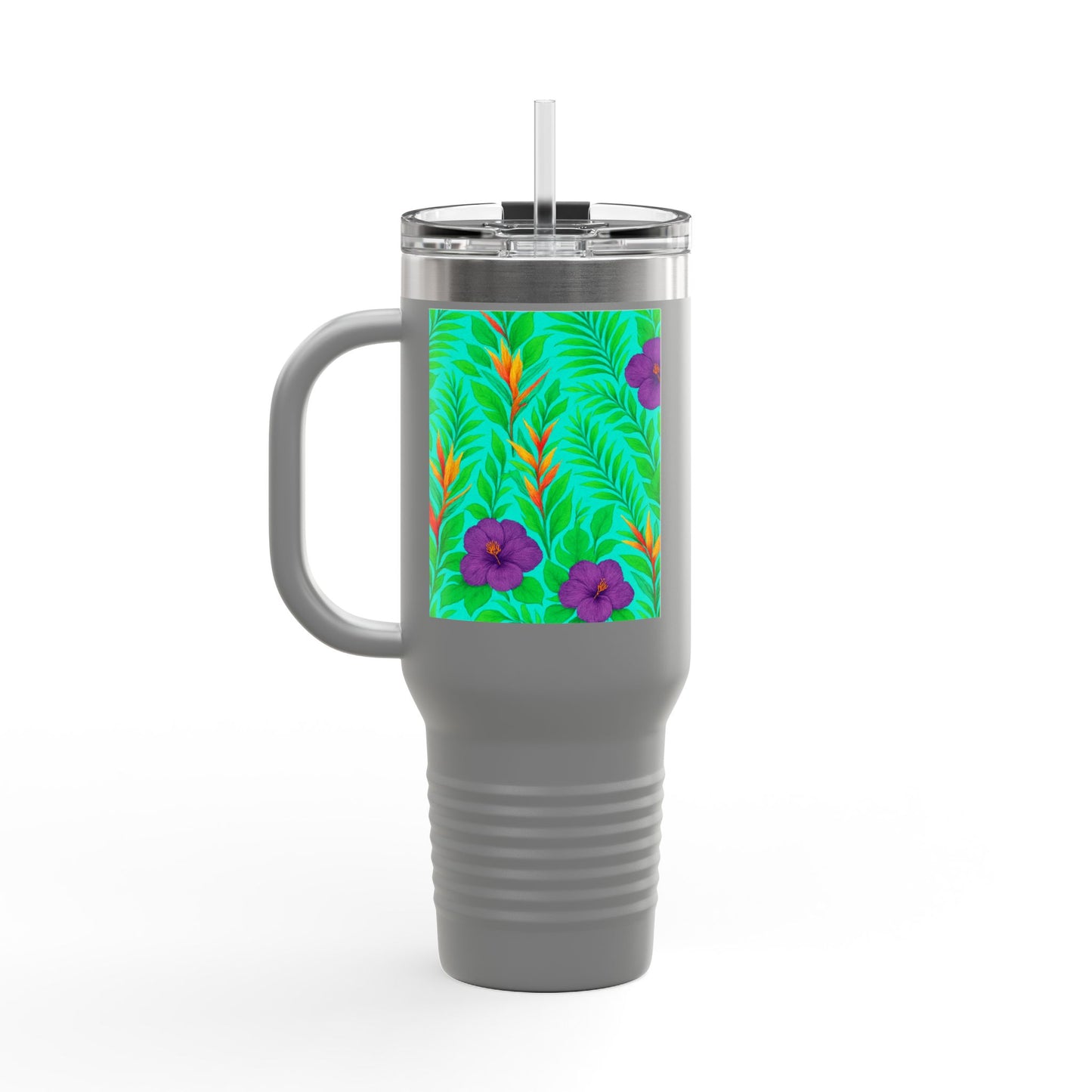 Midnight Flower Green Insulated Travel Mug - 40oz - Perfect for Outdoor Adventures