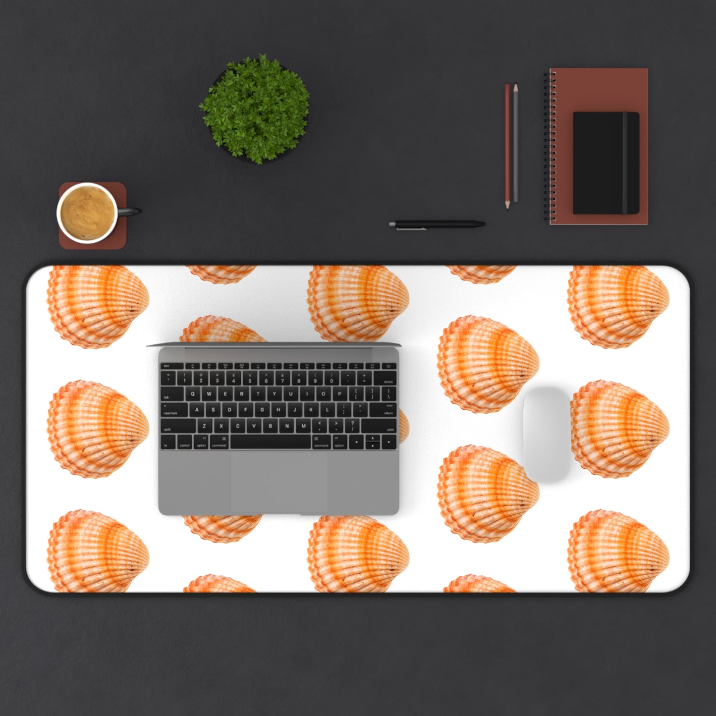 Tropical Mouse Pad/Desk Mat, 3 Sizes - Seashell Design, Perfect for Home Office / Orange Scallop, White