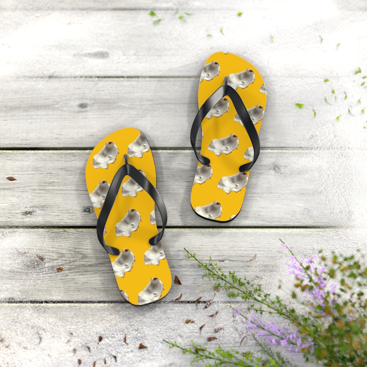 Flip Flops - White Pearl Oyster, yellow