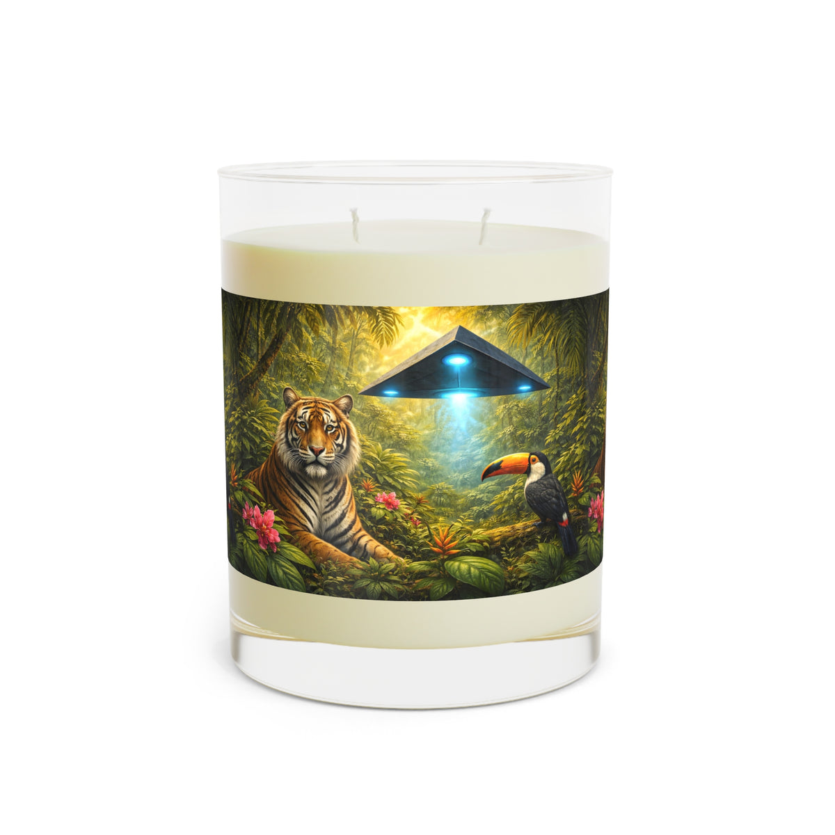 UFO, Toucan & Big Cat Scented Candle - 11oz Full Glass, Tropical Decor