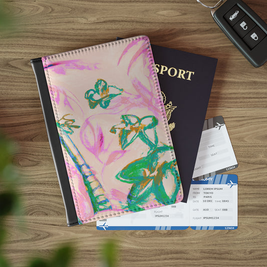 Tropical Passport Cover, Faux Leather - RFID blocking for travel security / Tropical Doodles, Pink