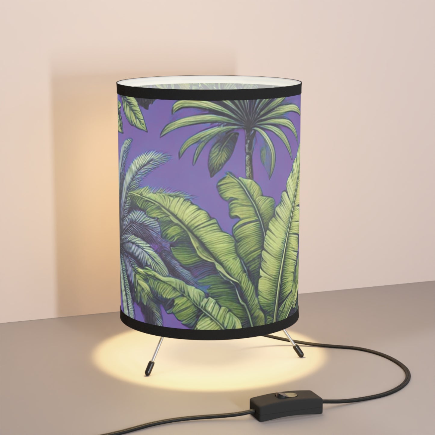 Tropical Fruit/Purple Tripod Lamp with Artistic High-Res Shade - Perfect for Home Décor