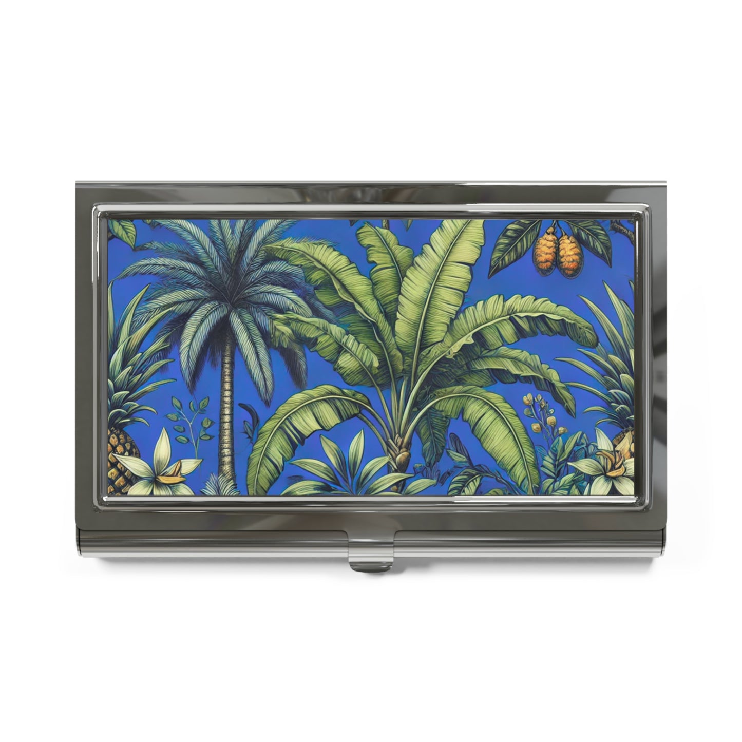 Business Card Holder/Case - Palms and Tropical Fruit, Blue