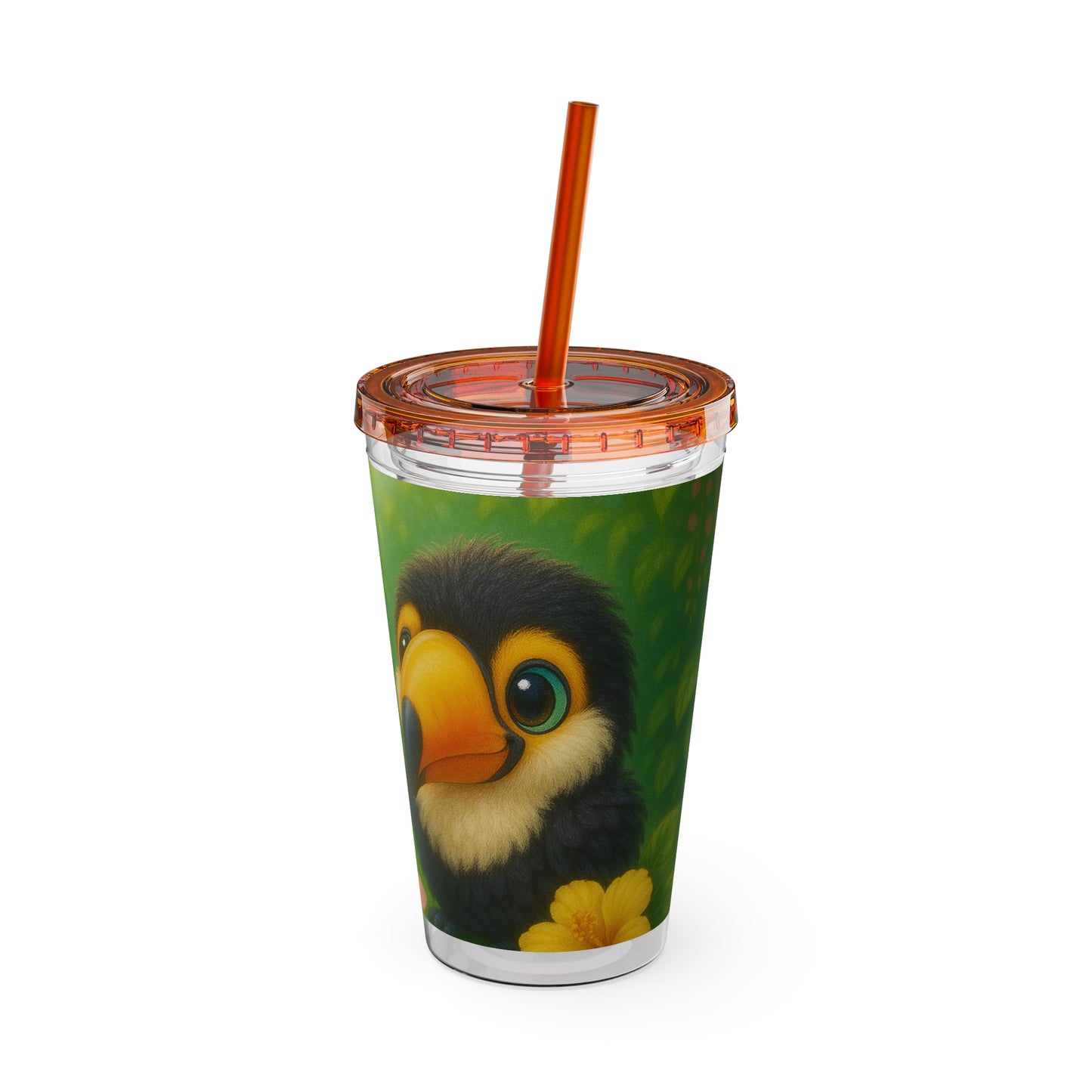 Tropical Tumbler with Straw | 16oz Colorful Travel Cup / Baby Toucans