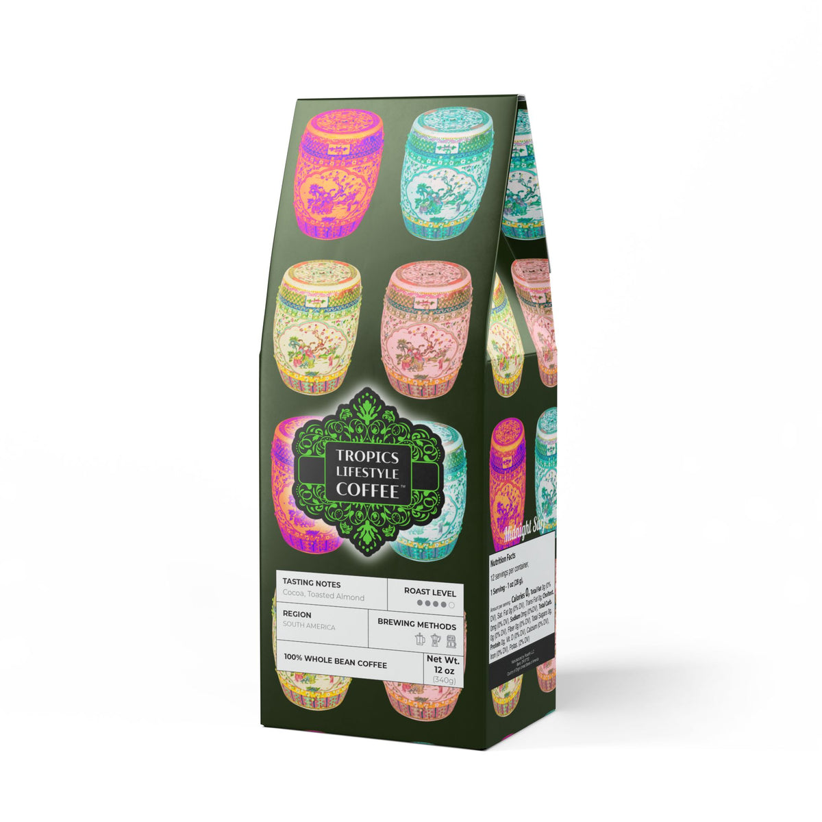 Midnight Surf Blend™ (Medium-Dark Roast) Specialty Grade Craft Coffee / Tropical Garden Stools