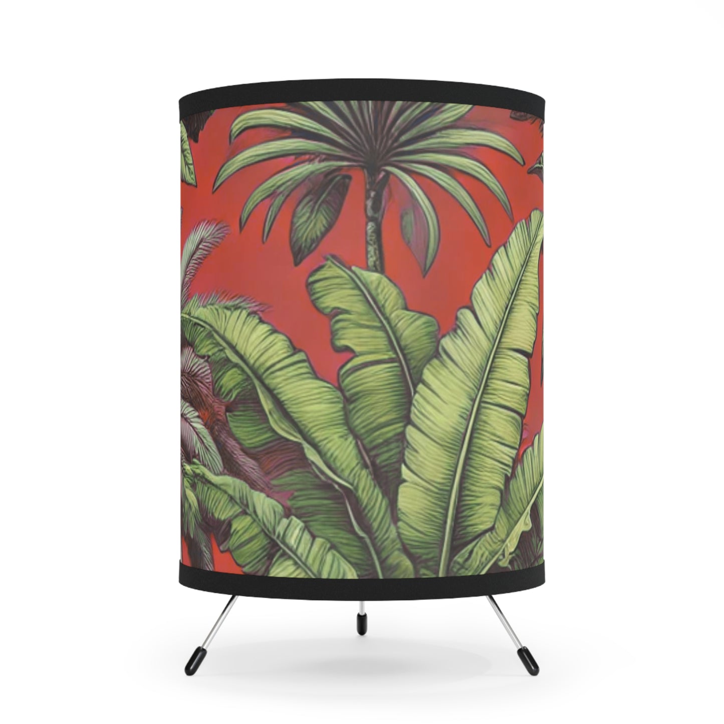Tropical Fruit/Red Tripod Lamp with Artistic High-Res Shade - Perfect for Home Décor