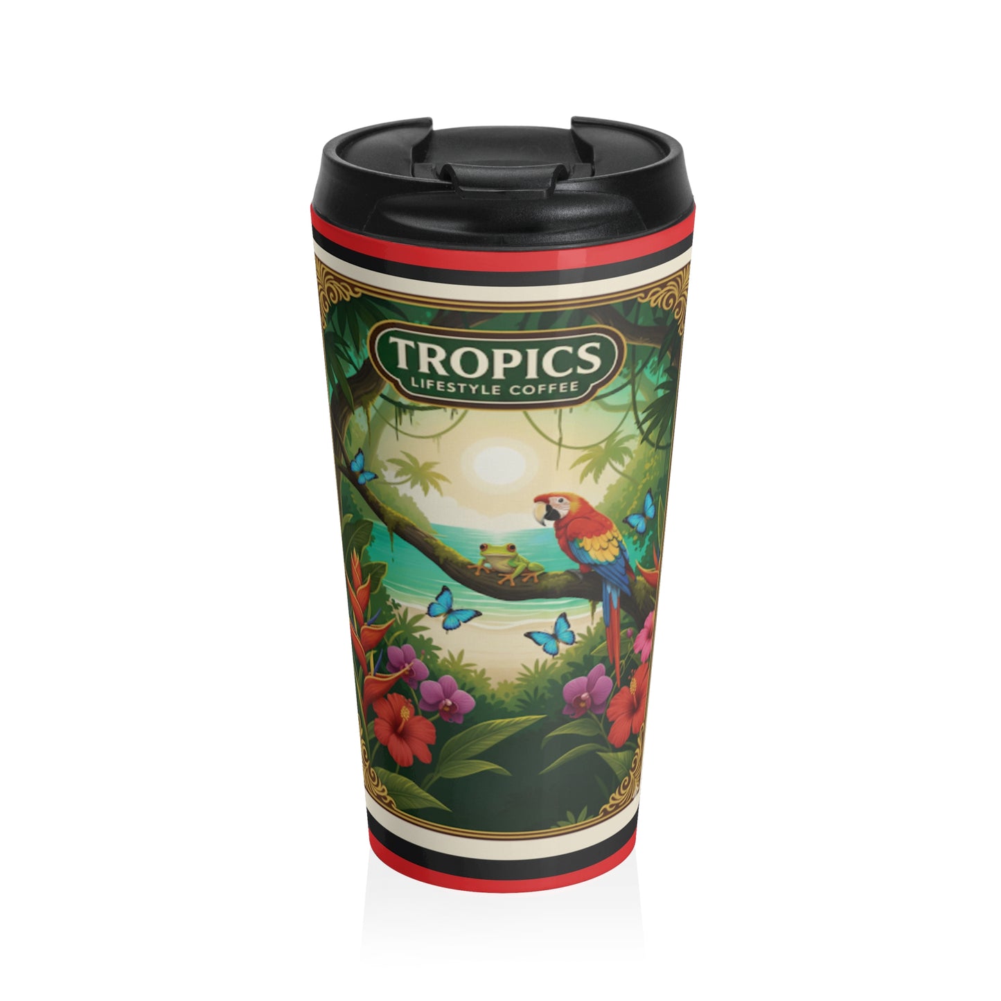 15 oz. Stainless Steel Travel Mug / Parrot & Friends, Red