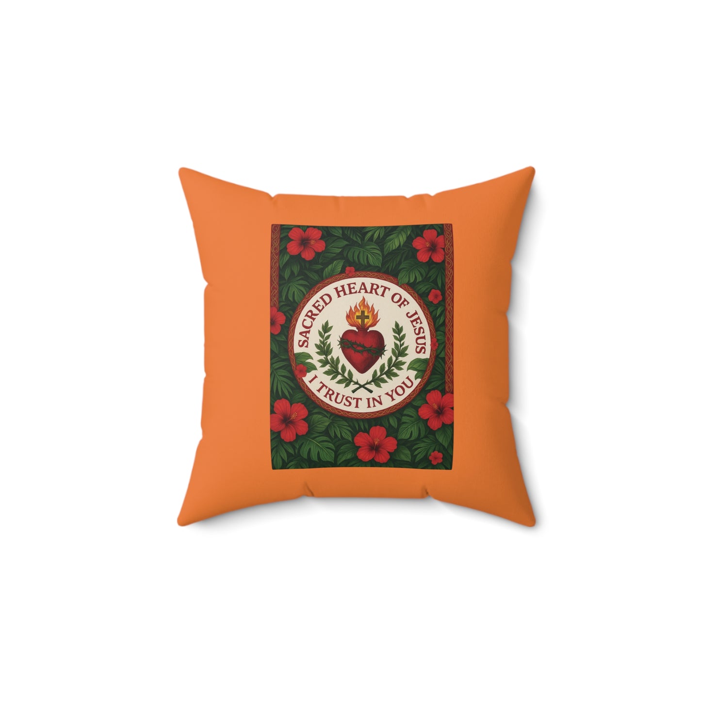 Religious Decorative Pillow - Accent Cushion, 4 Sizes / Sacred Heart of Jesus Prayer, Crusta Lt. Orange