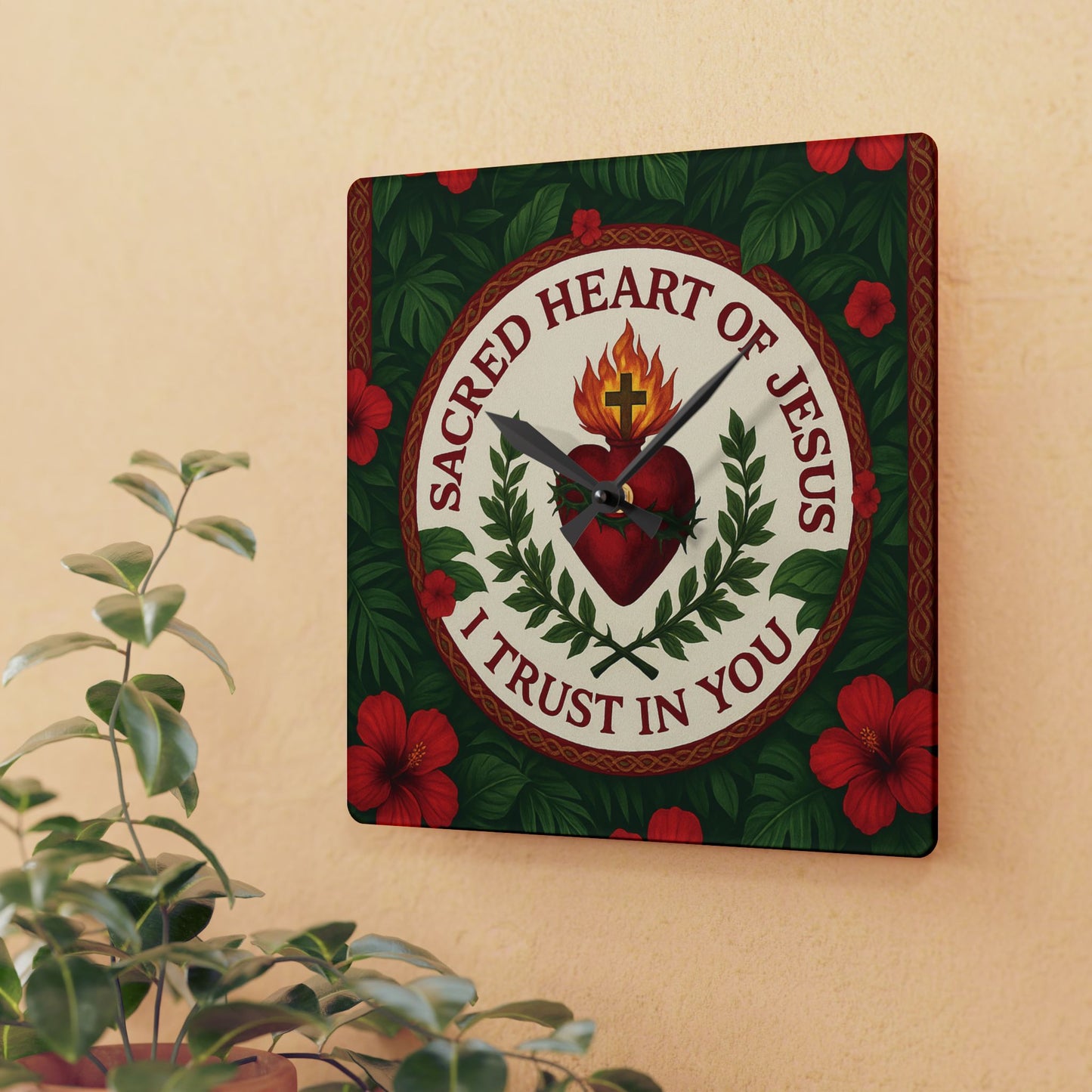 Religious Acrylic Wall Clock / Sacred Heart of Jesus Prayer