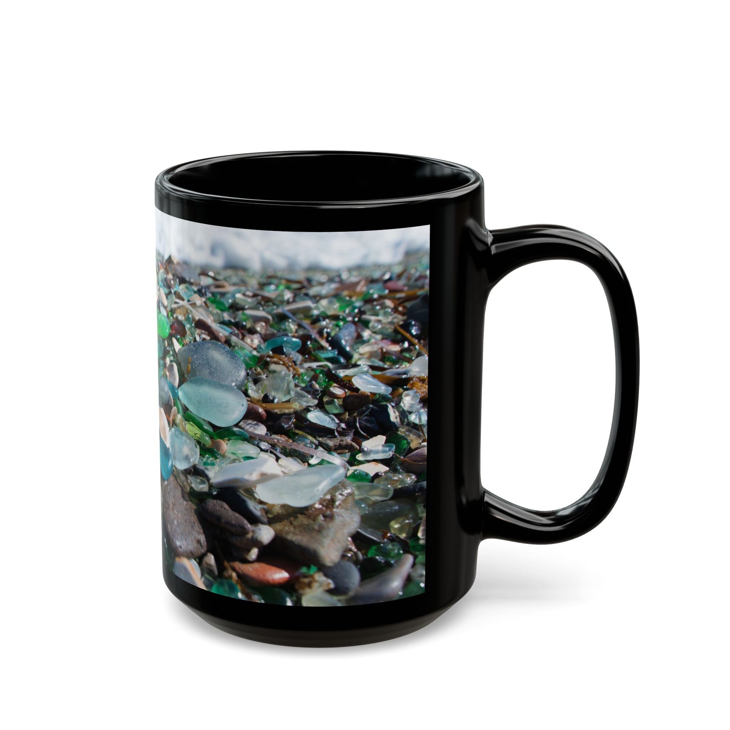 Beach Glass Along Shoreline Black Coffee Mug