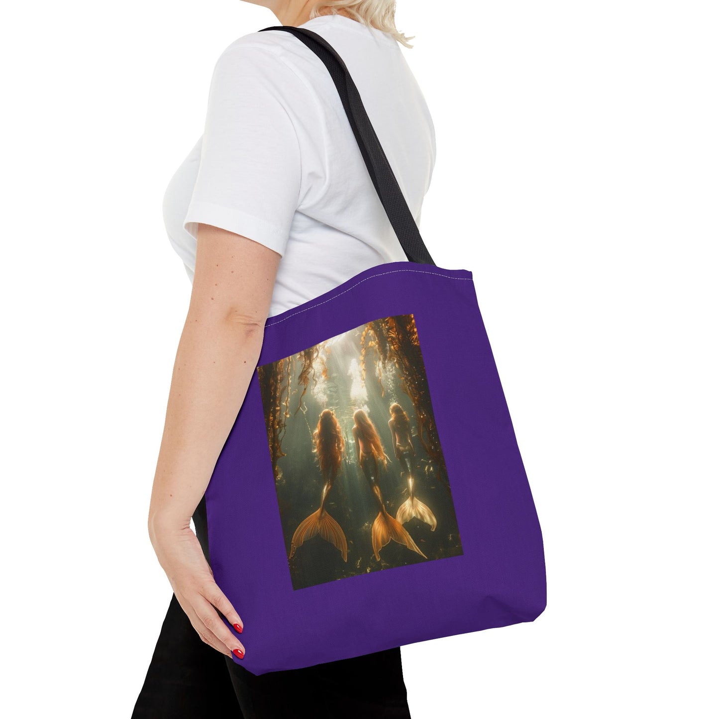Three Mermaid Sisters, Purple Tote Bag - 3 Sizes