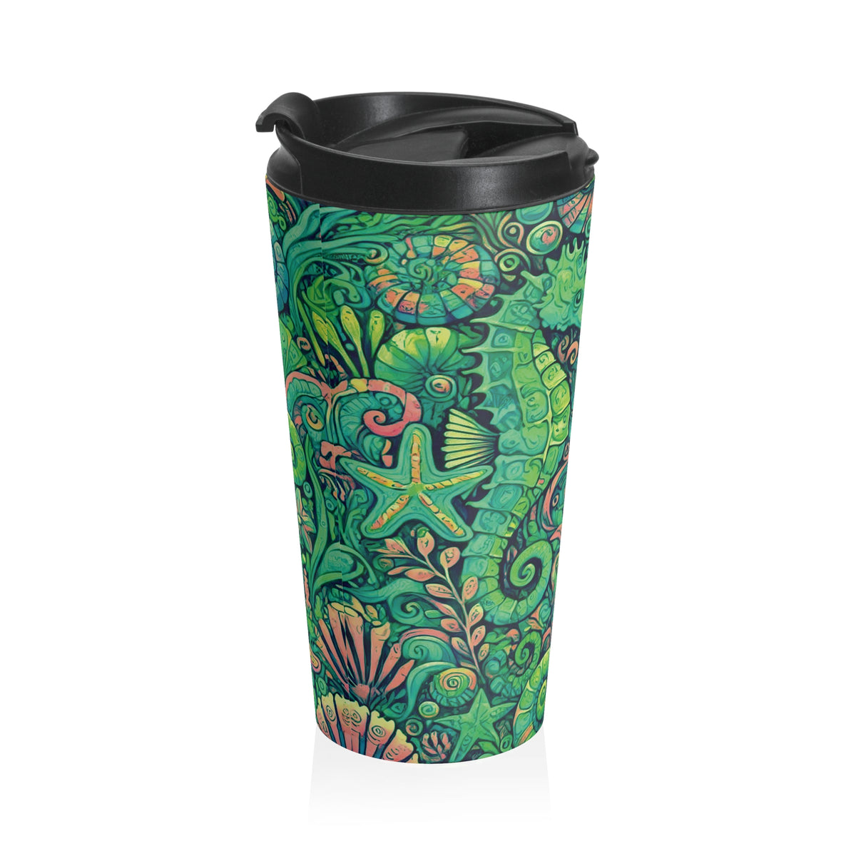 15 oz. Stainless Steel Travel Mug / Seahorse Trio Lime Green