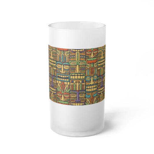 Frosted Glass Beer Mug, Colorful Tiki Party