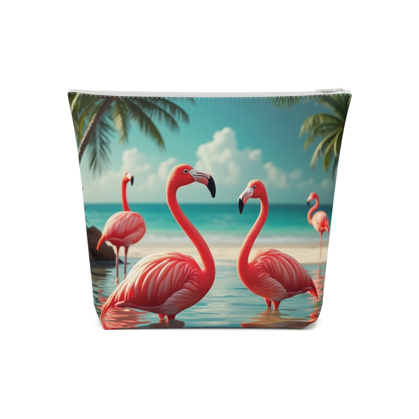 Tropical Cotton Cosmetic Bag, Makeup Pouch, 5 Sizes / Flamingo Morning Dip