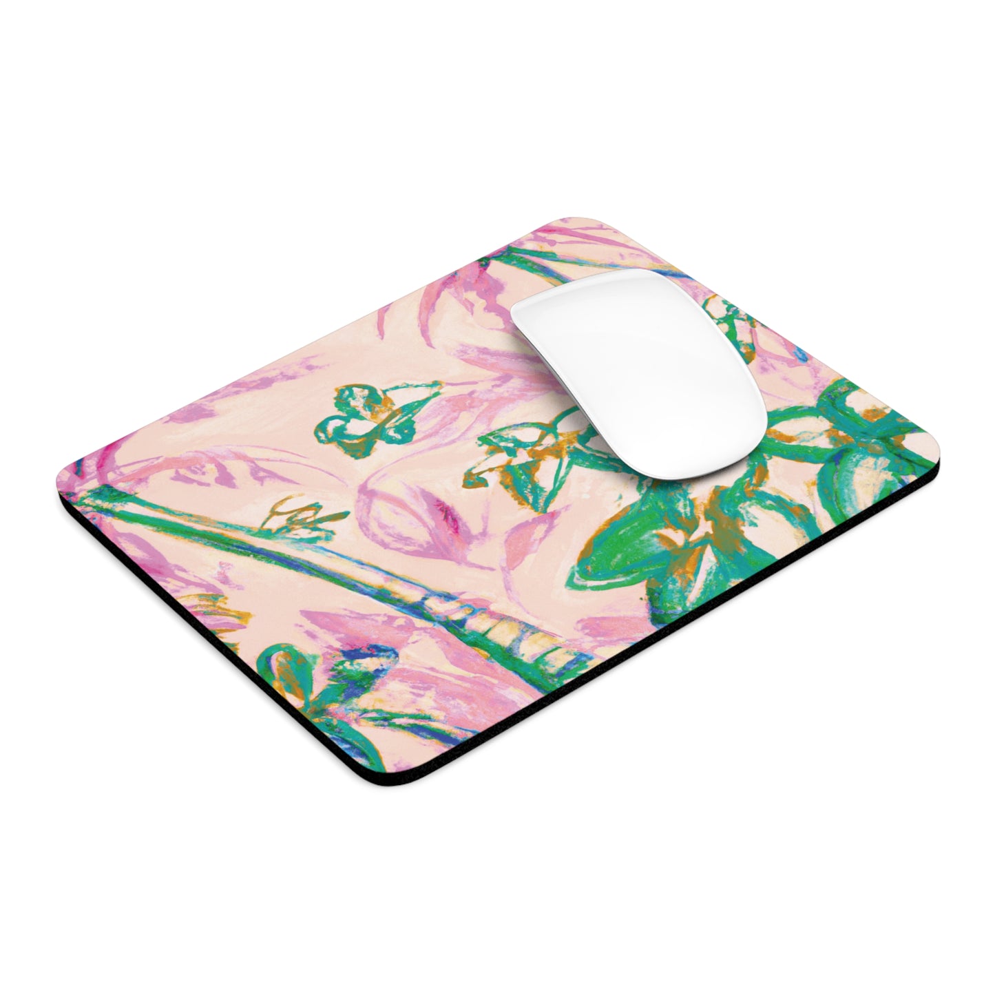 Rainforest Mouse Pad, 2 Shapes - Beach Vibes for Home Office & Gamer / Tropical Doodles, Pink