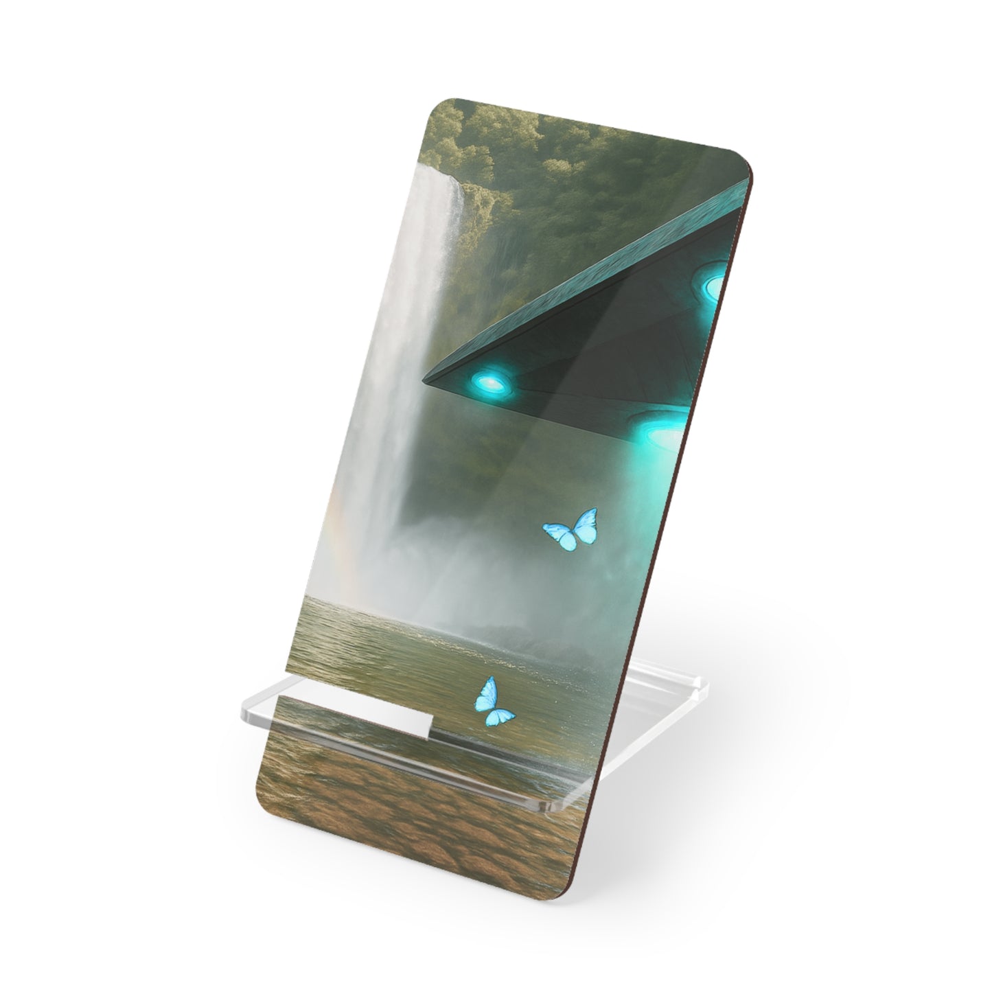 Stylish Smartphone Display Stand - UFO and Waterfall in Rainforest