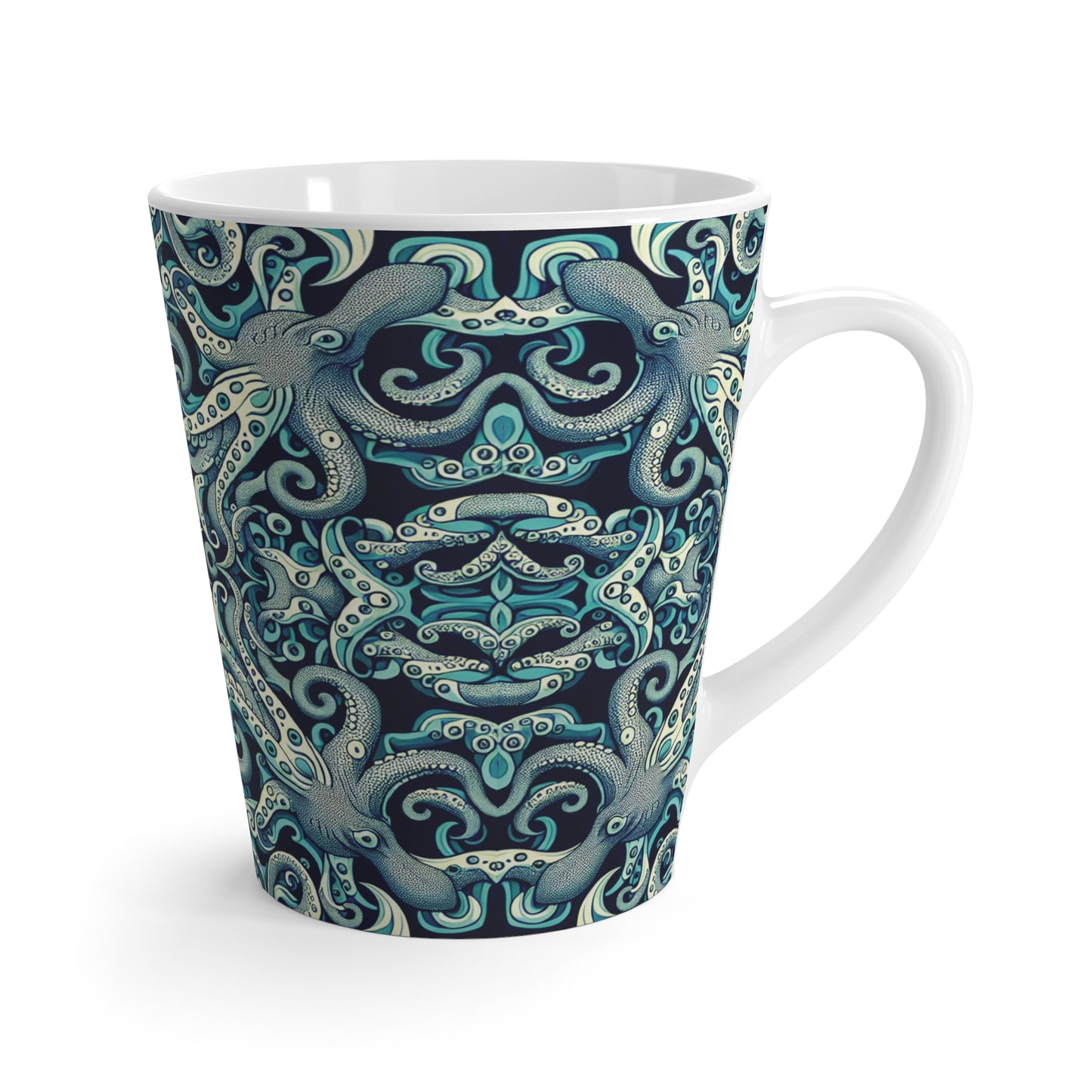 Latte White Mug - Twisted Aqua Octopus