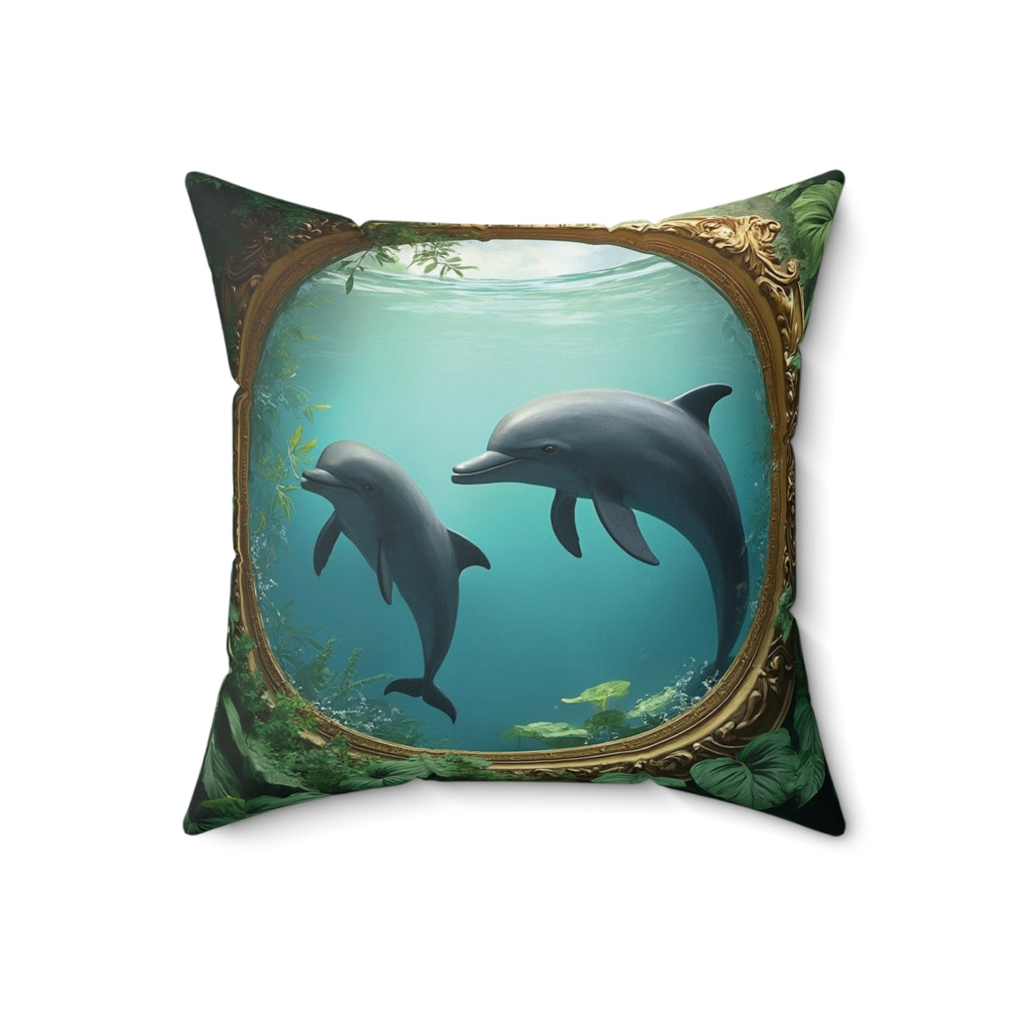 Decorative Pillow - Accent Cushion, 4 Sizes / Framed Dolphins