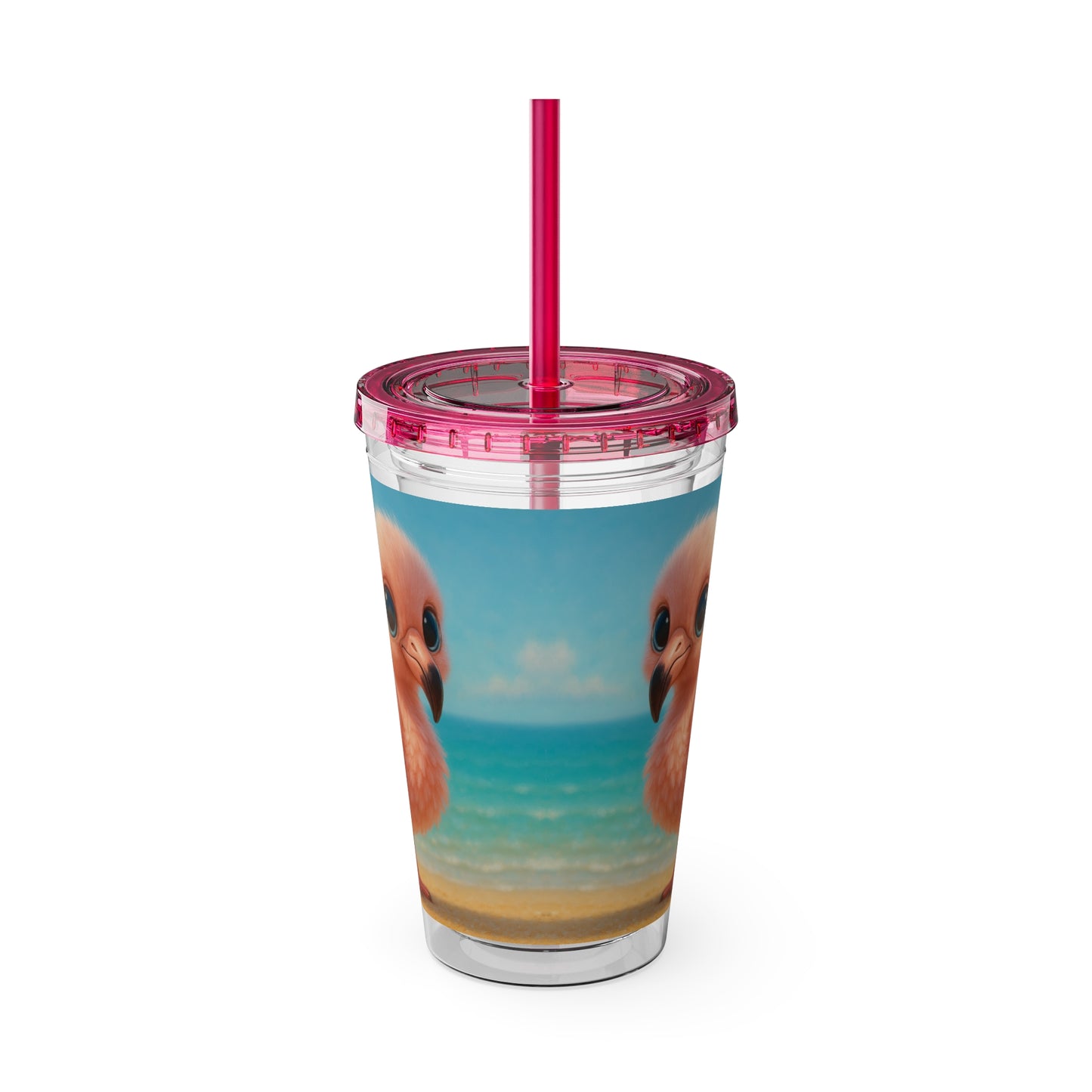 Tropical Tumbler with Straw | 16oz Colorful Travel Cup / Baby Flamingo