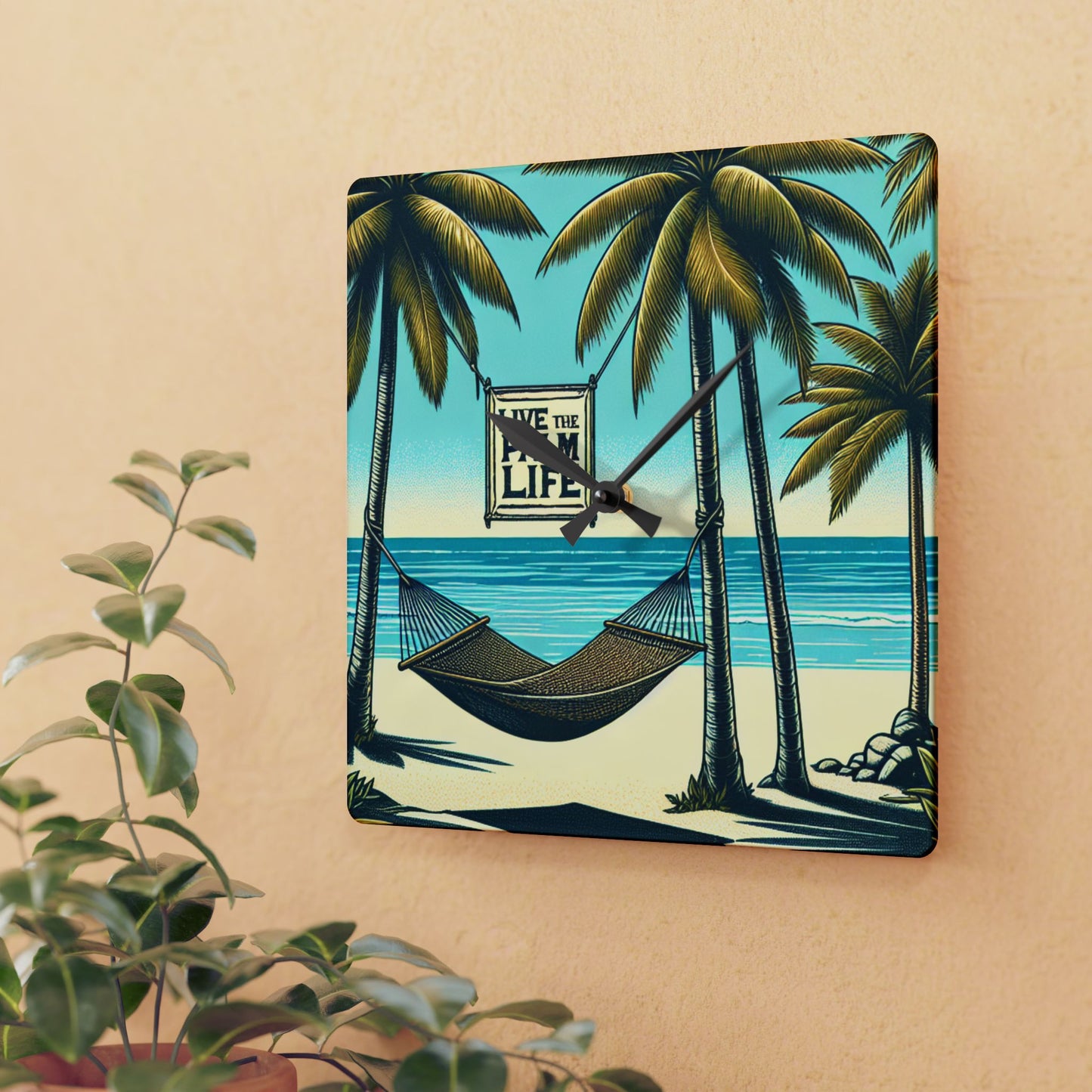 Acrylic Wall Clock, Hammock on the Beach, 4 Variants