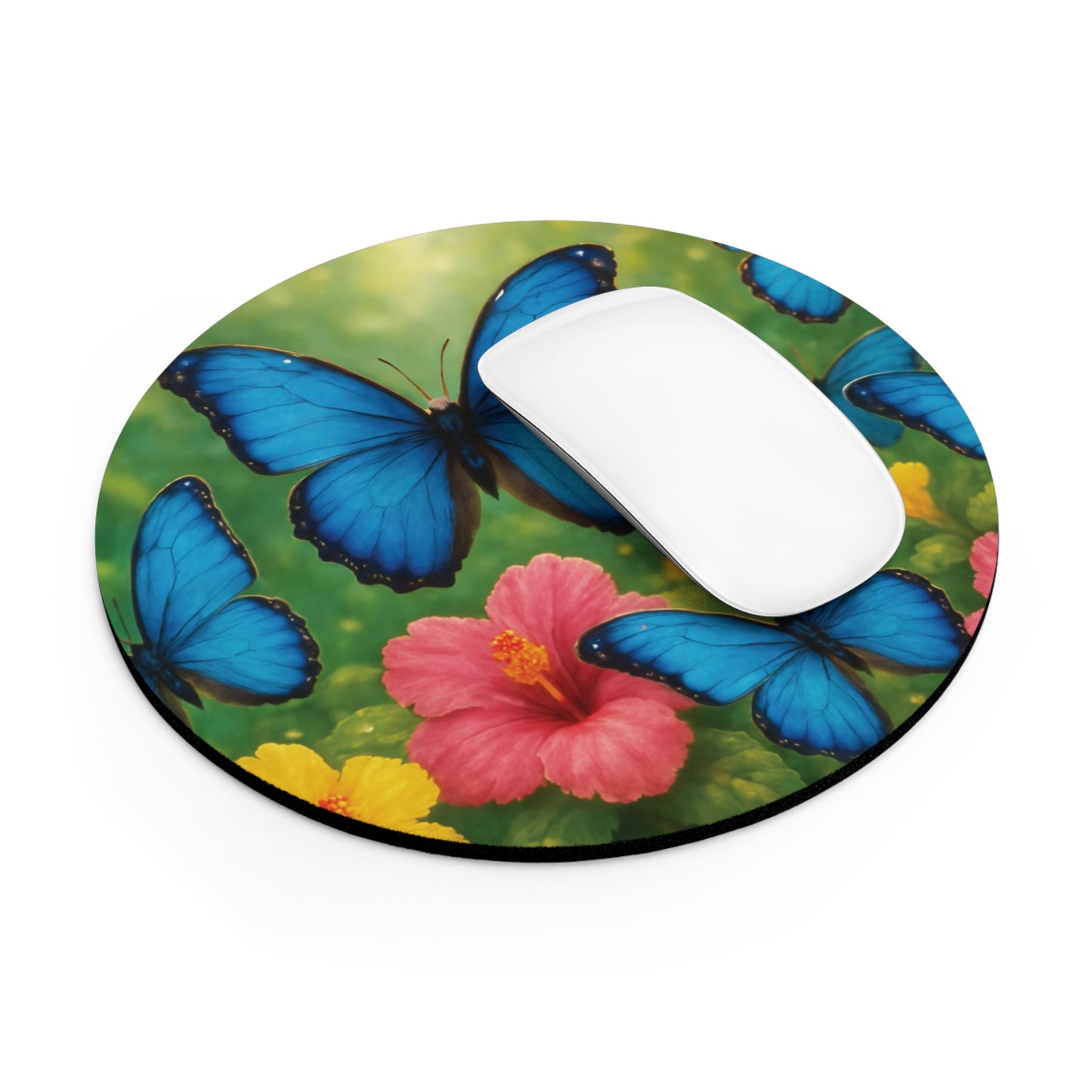 Tropical Mouse Pad, 2 Shapes - Beach Vibes for Home Office & Gamer / Morpho Butterflies Flight