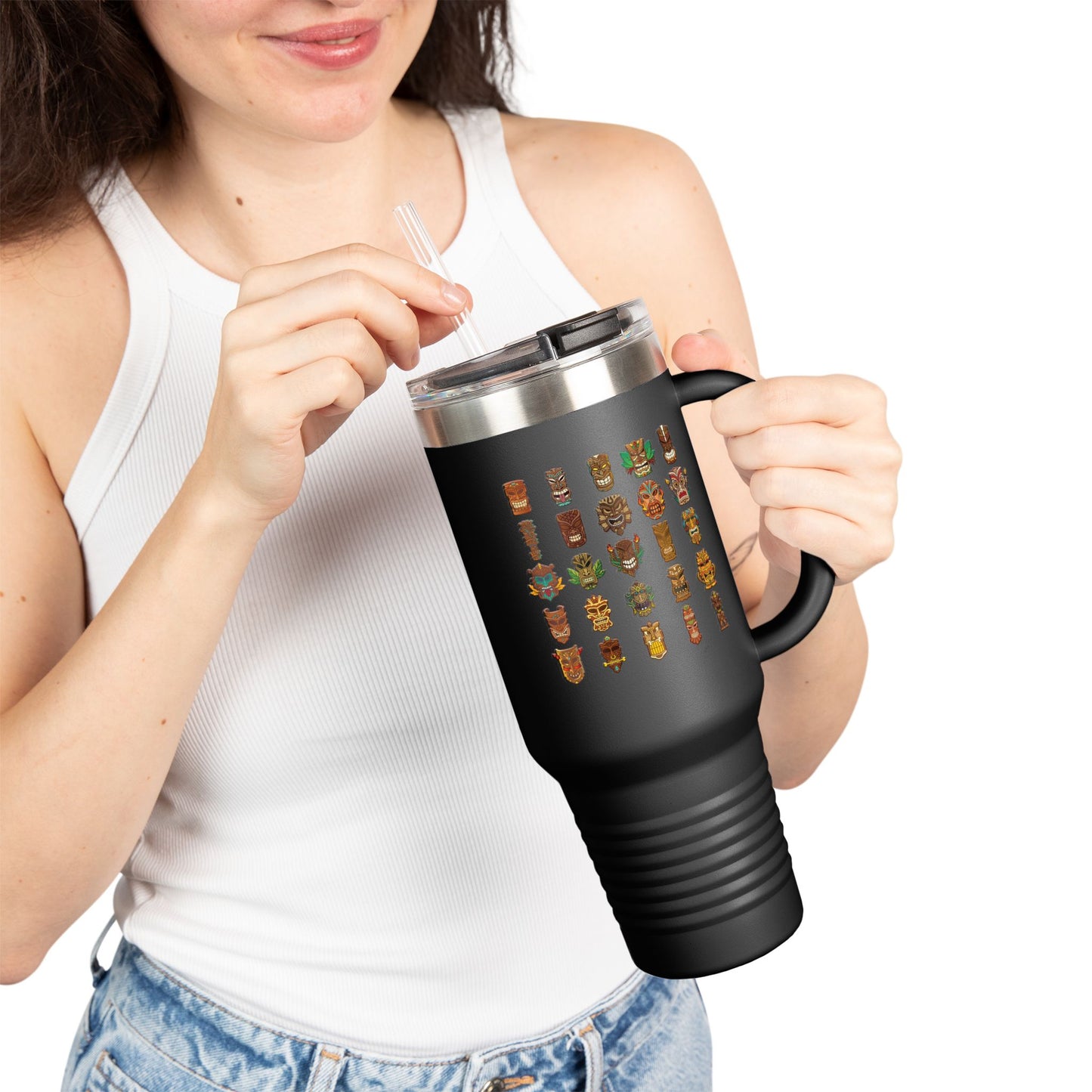 Insulated Travel Mug, 40oz / Tiny Tiki Dudes - Perfect for Outdoor Adventures