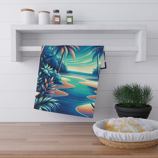 Tea Towels (cotton, poly), Neon Blues Beach