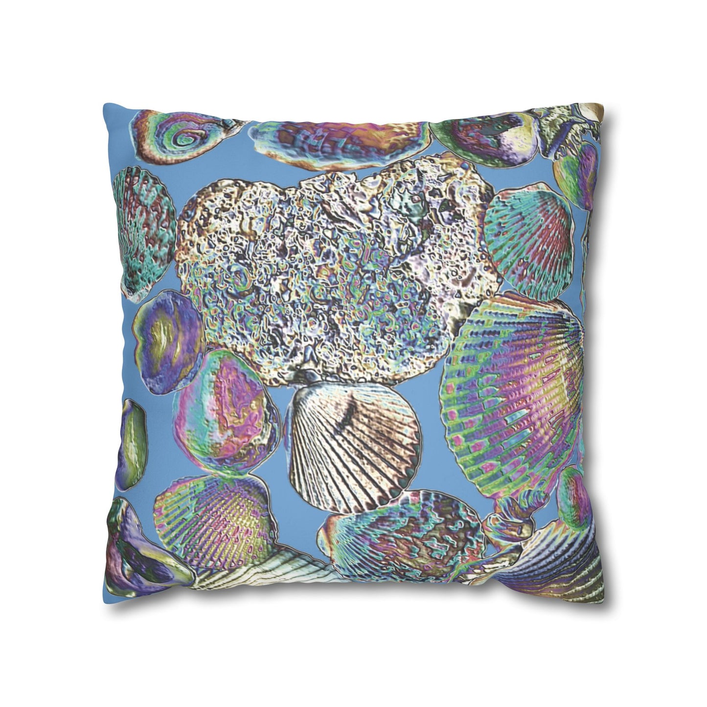 Faux Suede Square Pillowcase - Heatwave Seashell Collection, Light Blue