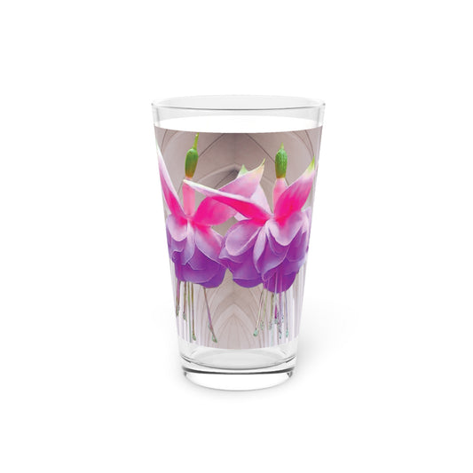 Pint Glass, 16oz - Gothic Real Pink Fuschia Flowers