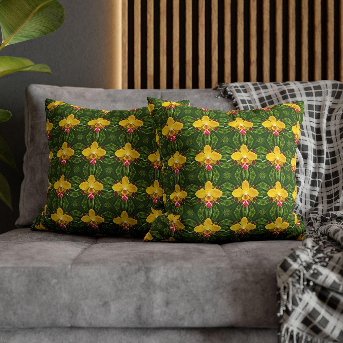 Faux Suede Square Pillowcase - Yellow Orchid Kaleidoscope