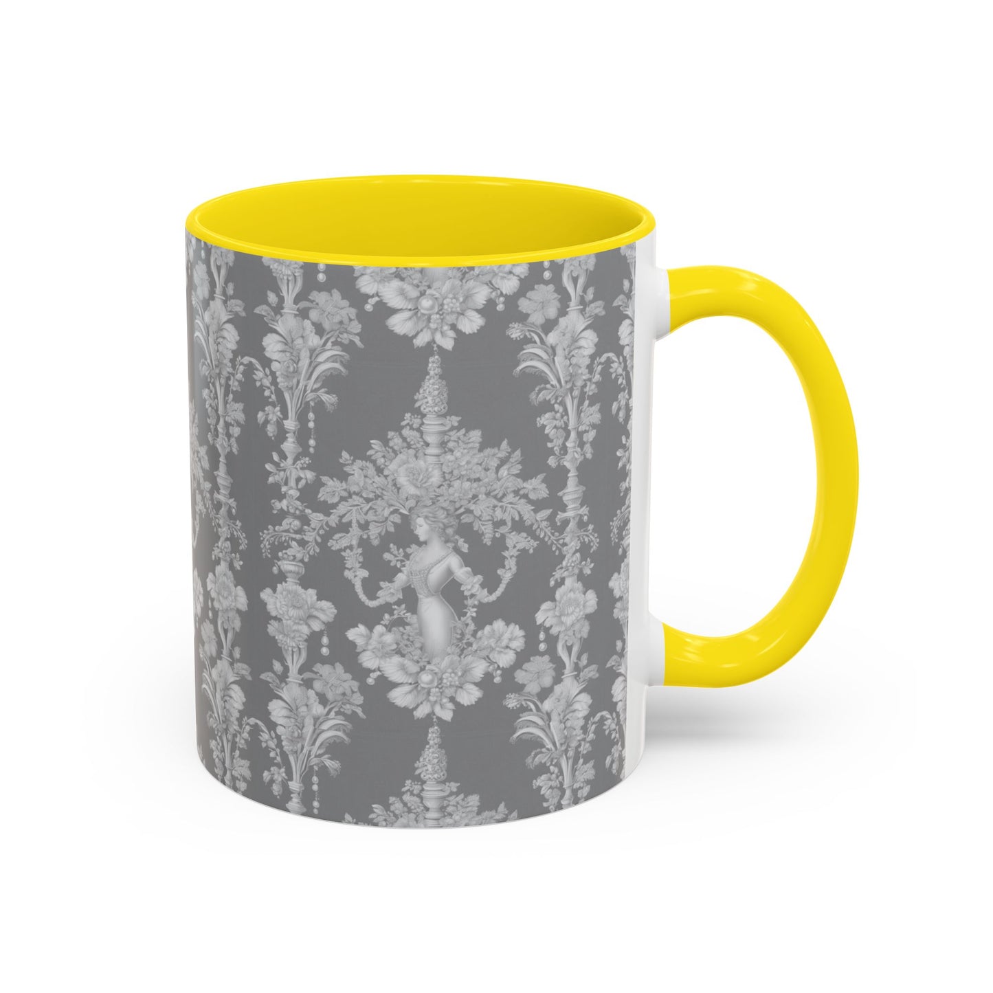 Accent Coffee Mug (11, 15oz), Pearl Lady Toile/Slate Repeat, Various Colors