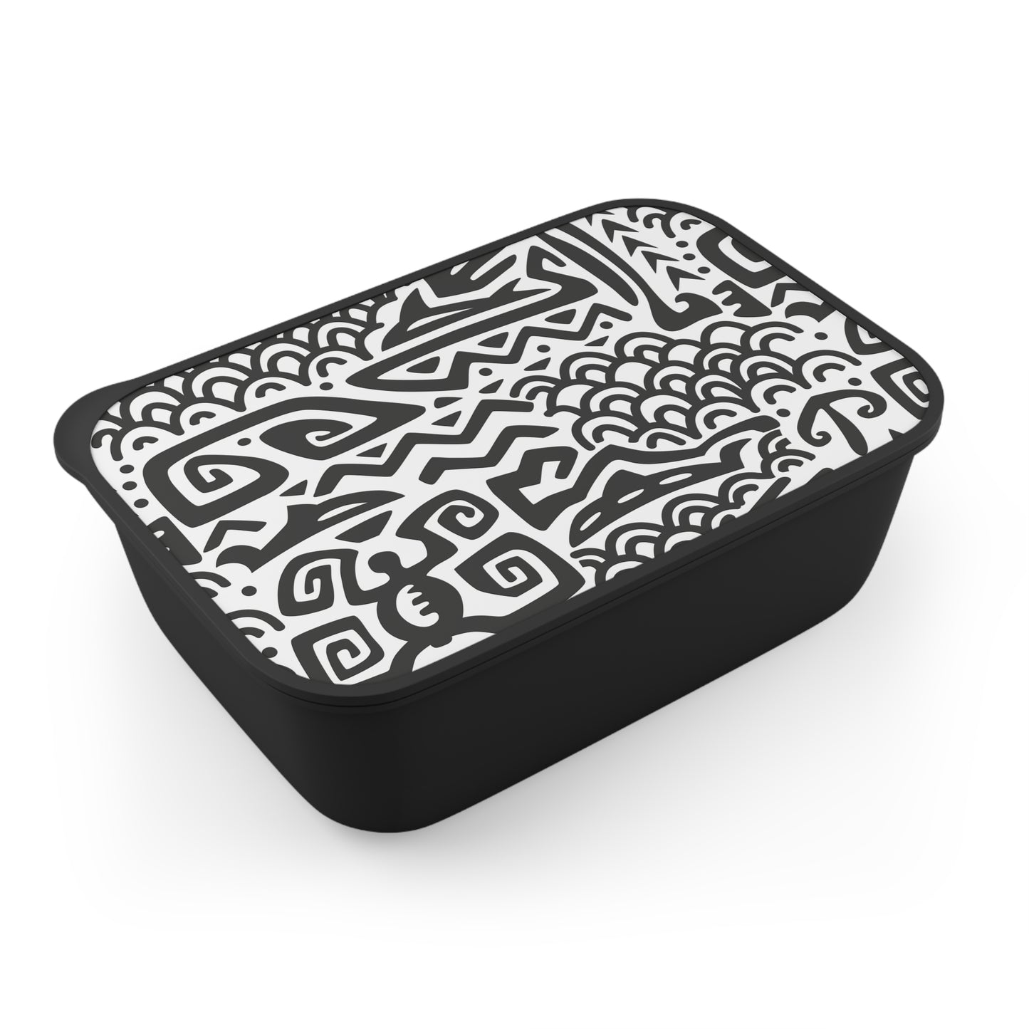 Bento Box with Utensils - Tiki Aztec Black