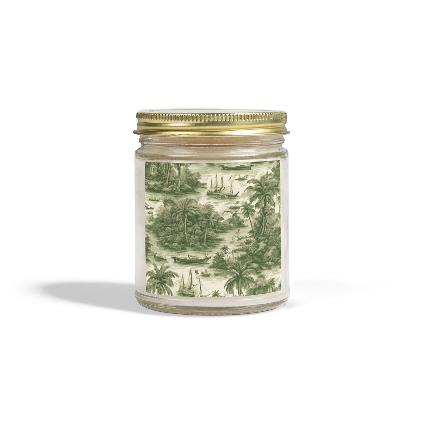 Scented Candles, Coconut Apricot Wax (4oz, 9oz) - Tropical Toile #1, Green