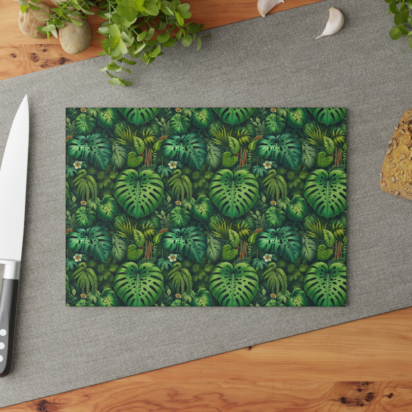 Glass Cutting Board, 2 sizes - Rainforest Greenery
