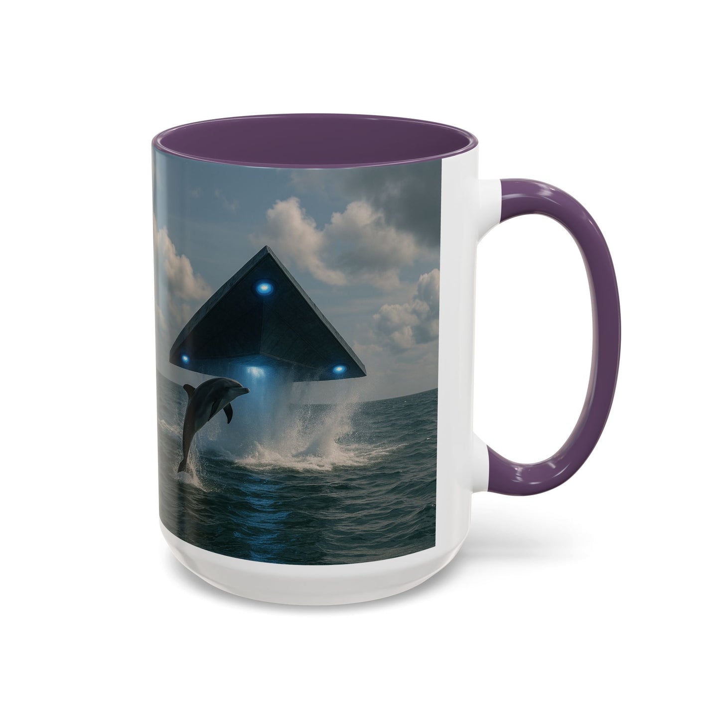 Accent Coffee Mug (11, 15oz), 8 Colors - UFO and Dolphin