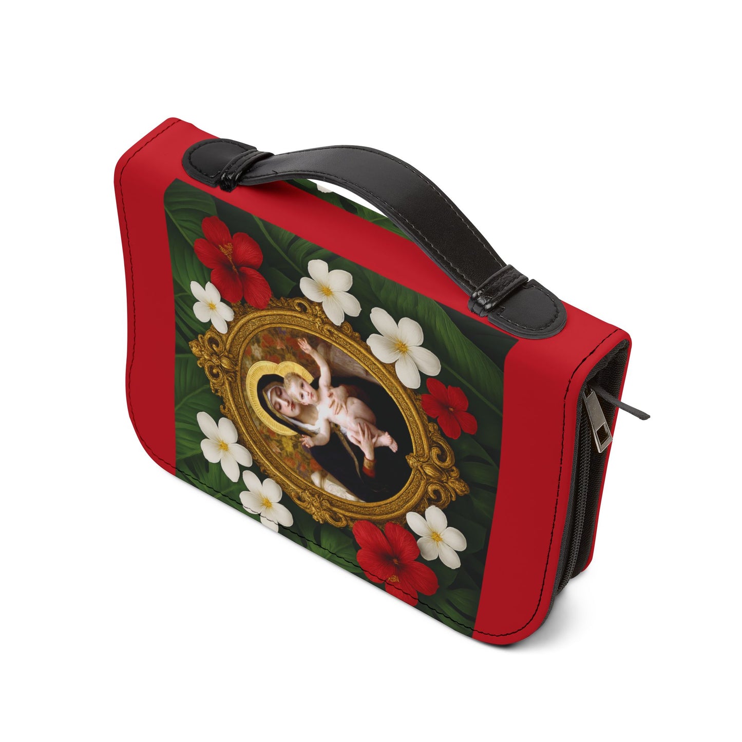 Tropical Bible Cover, Virgin of the Lilies Dark Red / Floral Bible Protector, Chrisitan Church Accessories