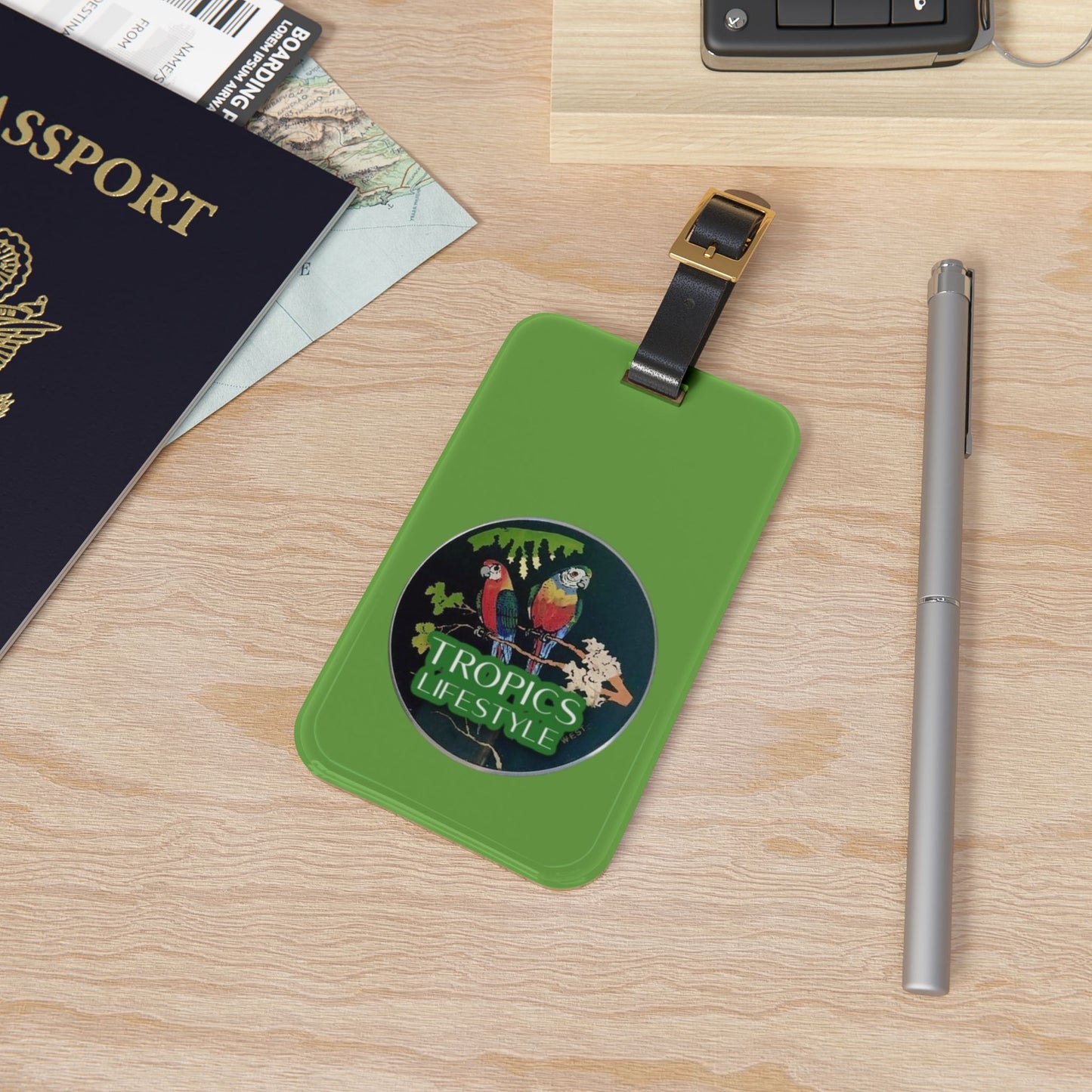 Luggage Tag - Two Brazilian Parrots, green