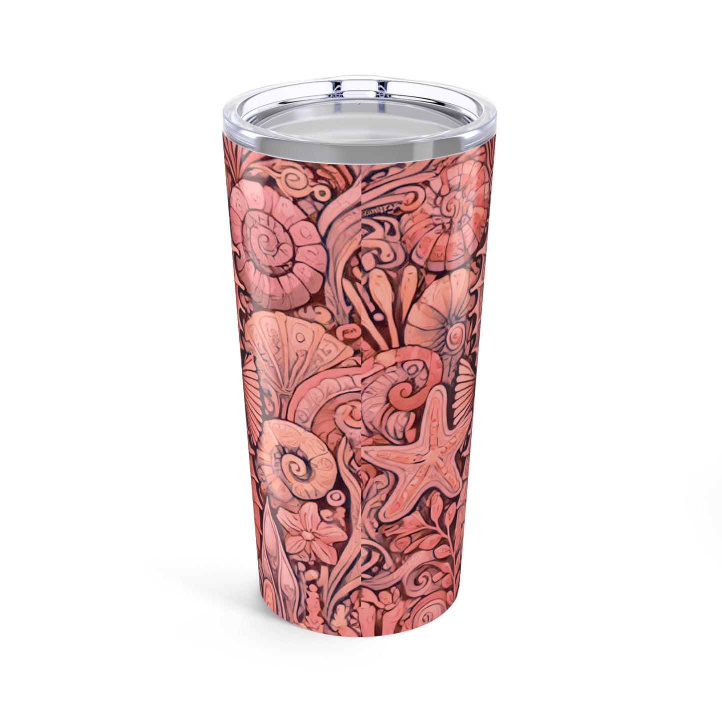 20oz Tropical Glossy Tumbler, Stainless Steel / Seahorse Trio, Red