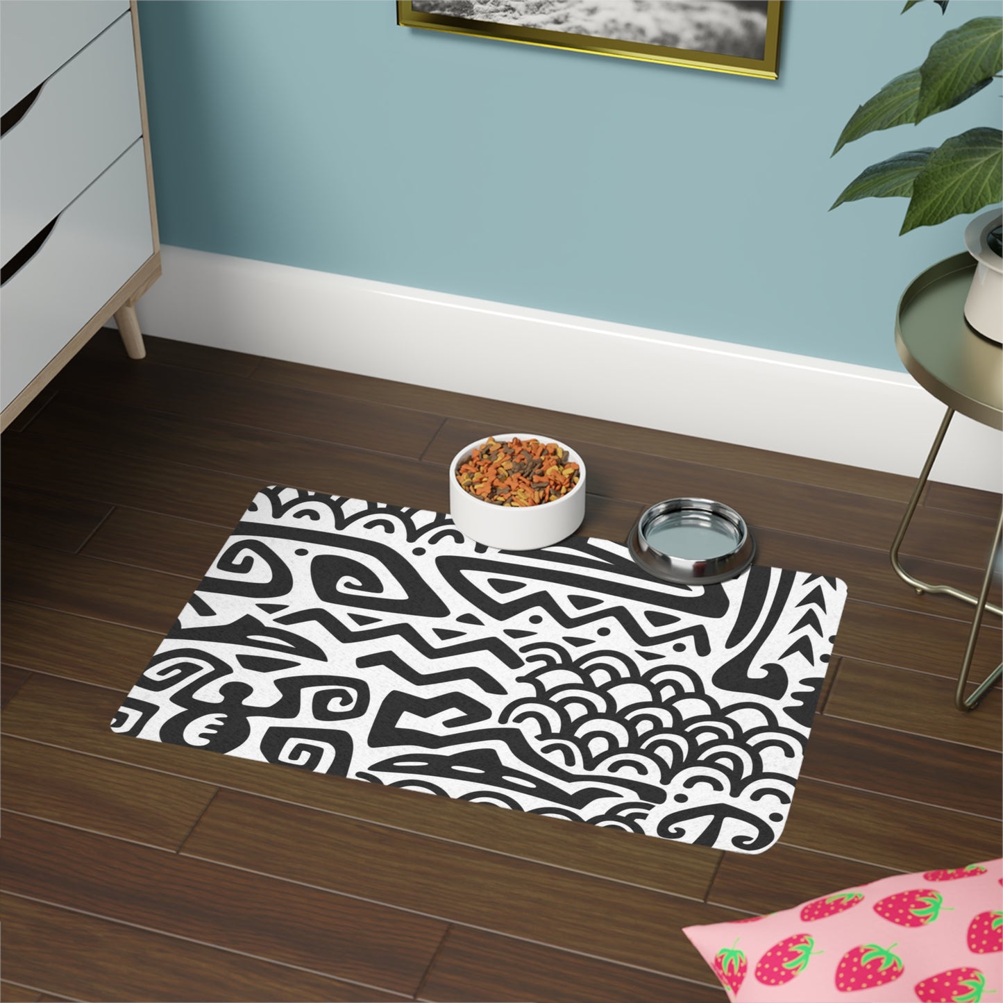 Pet Food Mat (12x18) - Tiki Aztec Black