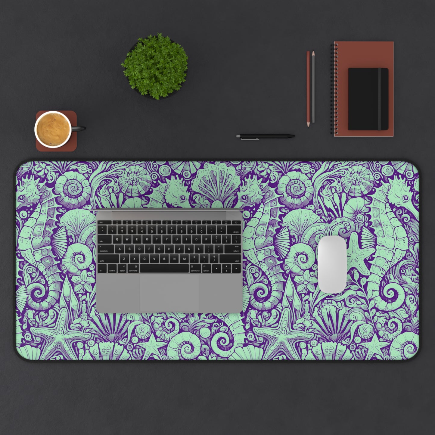 Tropical Mouse Pad/Desk Mat, 3 Sizes - Perfect for Home Office / Seahorses, Minty