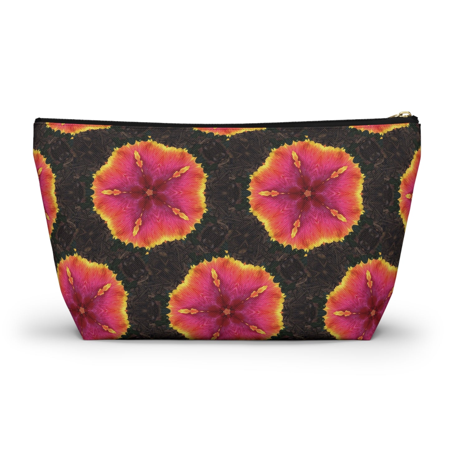 Tropical Accessory Pouch, 2 sizes | Makeup Bag | Perfect for Travel & Everyday Use / Hibiscus Kaleidoscope, Black