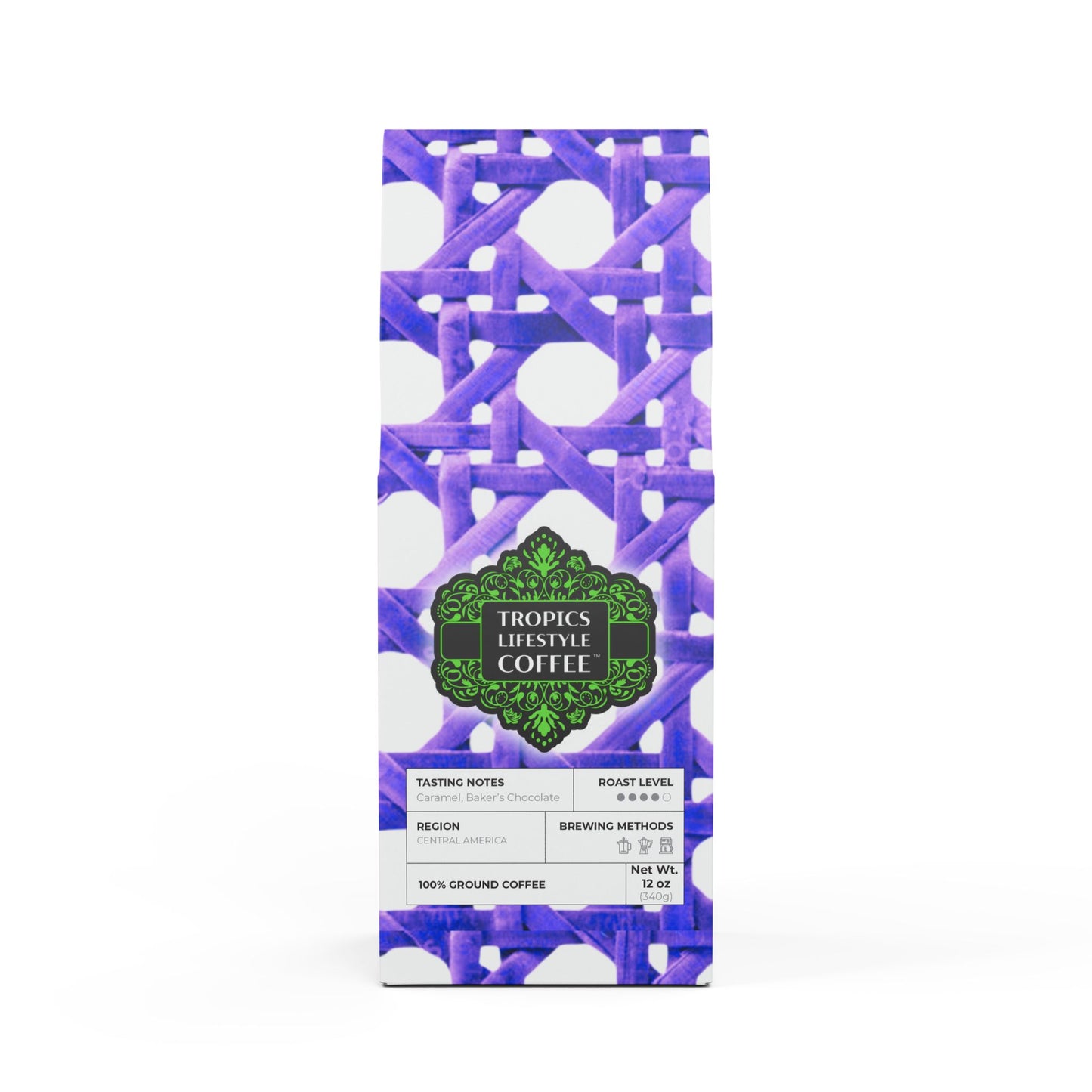 Cocoa Palms Blend™ (Medium-Dark Roast) Specialty Grade Craft Coffee / Chair Wicker, Green